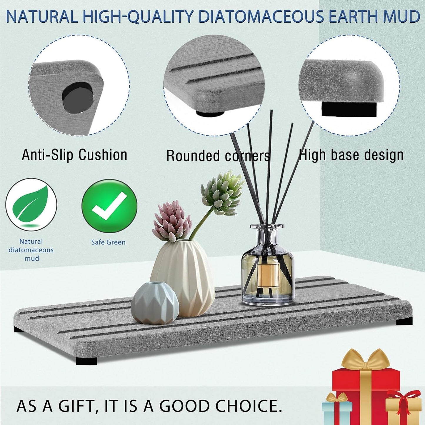 3PCS Water Absorbing Stone Tray, DryingNeat Diatomite Stone Sink Tray, Instant Dry Sink Coasters, Kitchen Sponge Hand Soap Holder, Countertop Fast Drying Counter Trays,8 * 4inch and 4 * 4inch