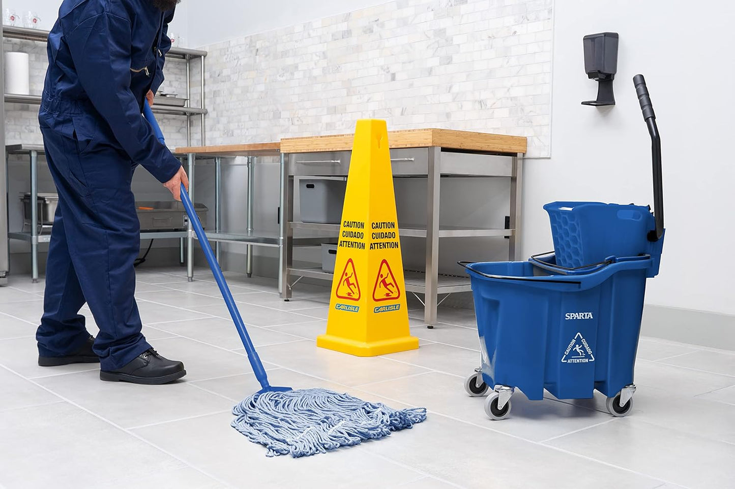 Carlisle FoodService Products Omnifit Mop Bucket with Side Press Wringer and Soiled Water Insert for Floor Cleaning, Kitchens, Restaurants, And Janitorial Use, Polypropylene (Pp), 35 Quarts, Blue