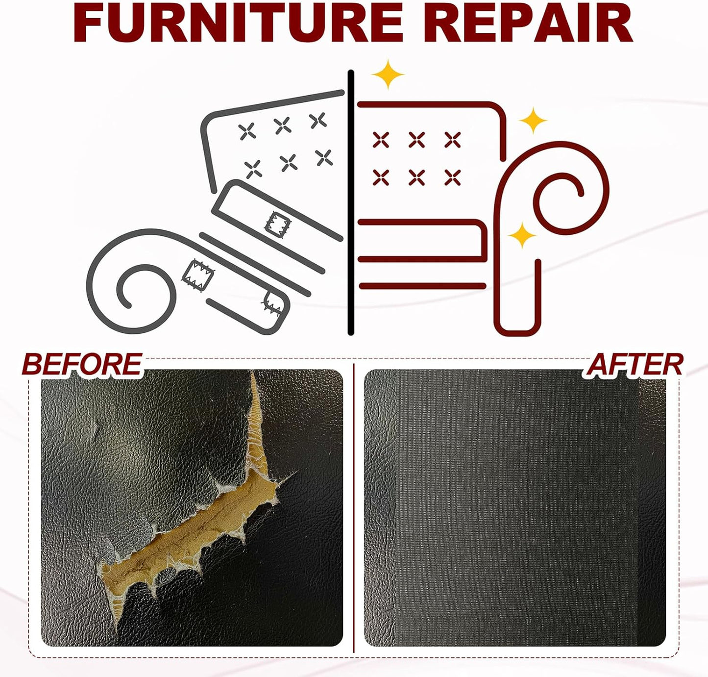 PATIKIL Leather Patches Tape for Furniture, 3.2 x 61 Inch Self Adhesive Vinyl Leather Repair Kit Cover Sheet for Couch, Sofa, Car Seats, Office Chair, Orange