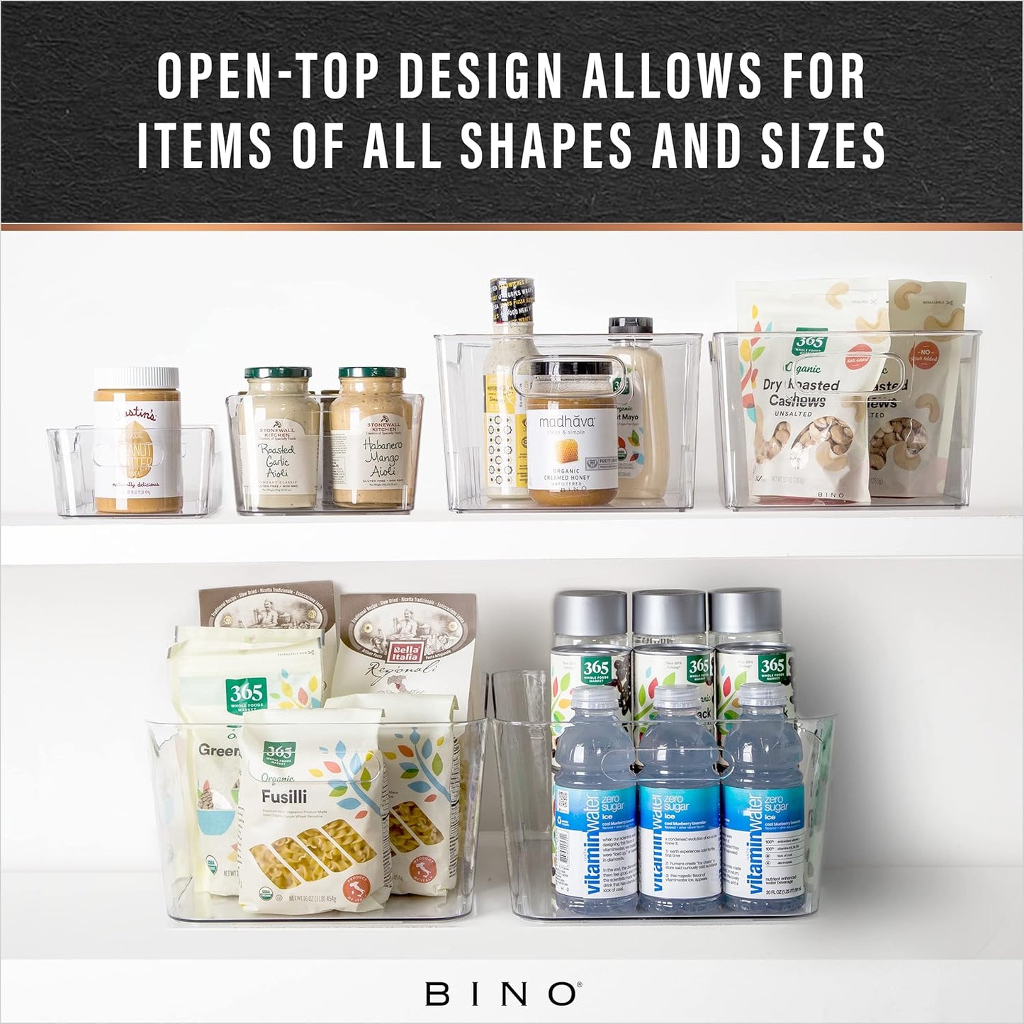 BINO | Plastic Storage Bins, Small - 2 Pack, Clear | THE SOHO COLLECTION | Pantry Organizers and Storage Containers Fridge Organizer Bins Kitchen Cabinet Organizer Medicine Cabinet Bin