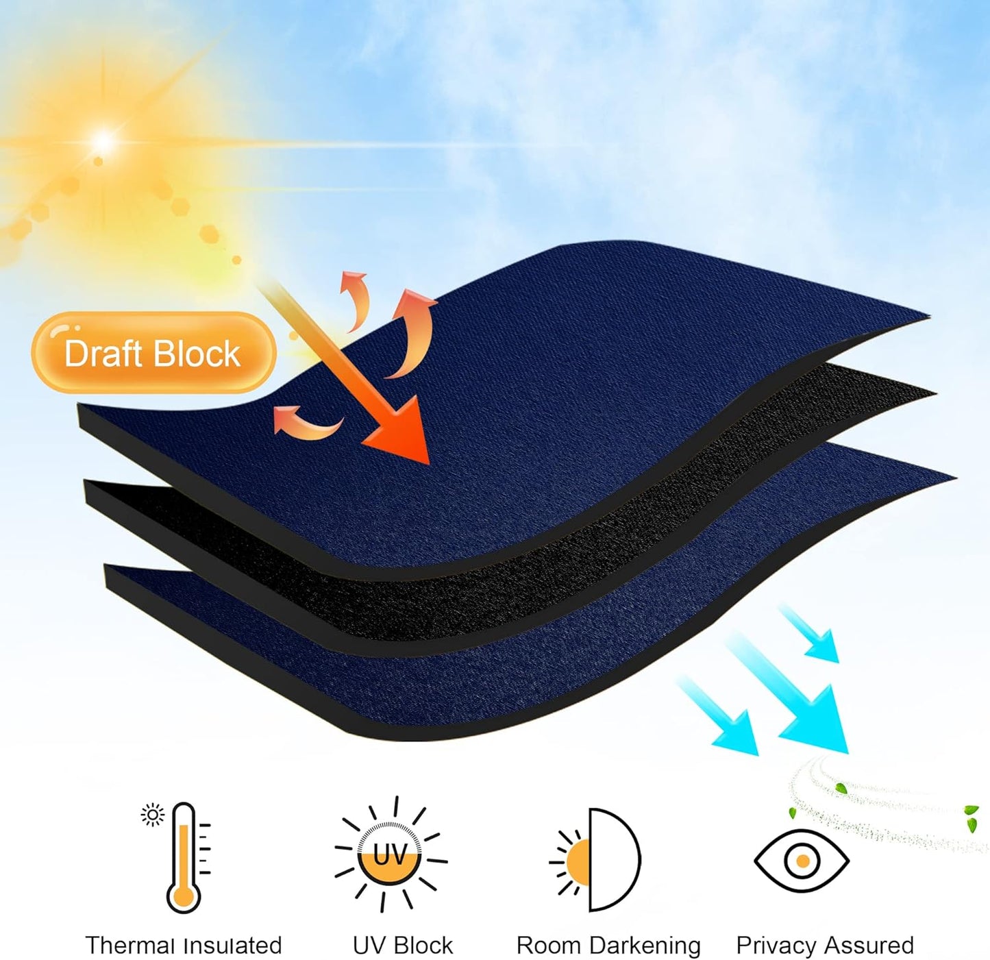 RYB HOME Small Window Tier Curtains, Light Block Privacy Solid Portable Drapes for Kitchen Cabinet Kid Bedroom Basement RV Curtains, Wide 52 x Long 36 per Panel, Marine Blue, 2 Pcs