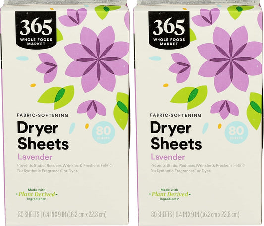 365 by Whole Foods Market, Lavender Fabric Softener Sheets 80 Count, 80 Count (Pack of 2)