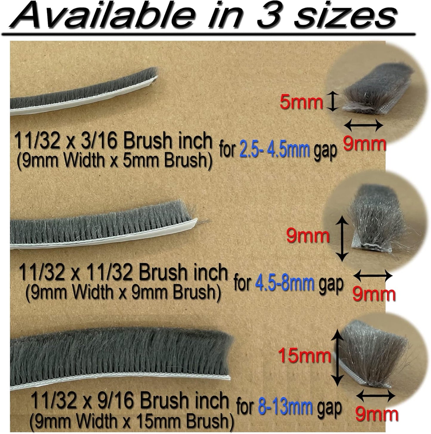 Door Sealers for Door Frame Felt Pile Weatherstripping for Sliding Window, Self Adhesive Weatherstrip Seal Strip Sealer Sound Proofing (65ft x11/32 Backing x 3/16 Brush inch, Grey)