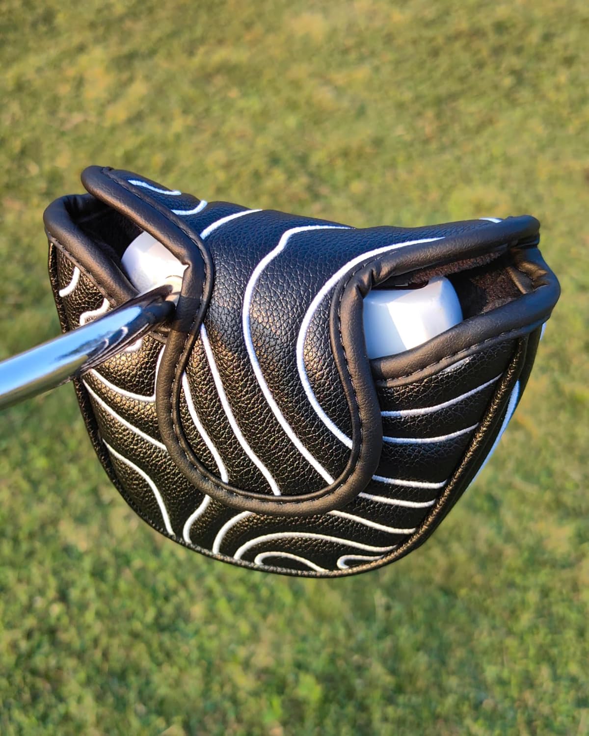 Big Teeth Golf Club Covers Full Set Driver Headcover Fairway Wood Hybrid Golf Club Iron Head Covers, Topographic Edition Putter Cover Leather Golf Head Covers Pure Black, Gifts for Men
