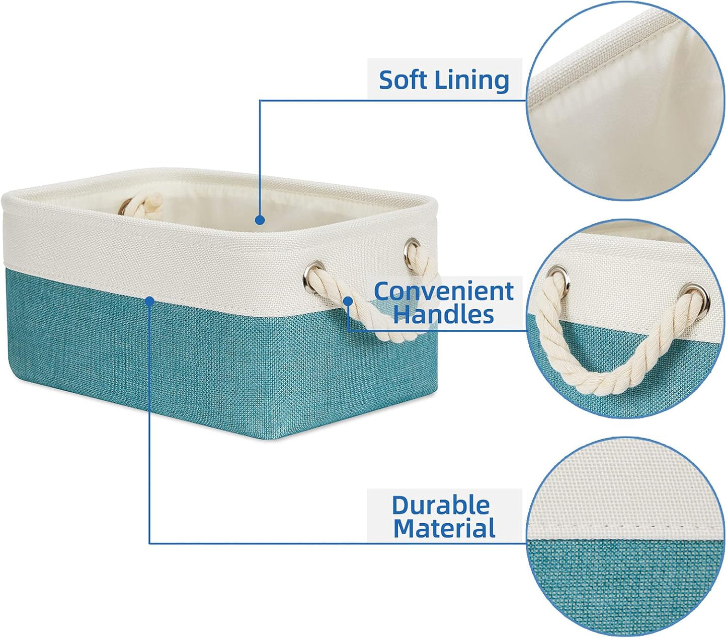 Temary Small Fabric Basket Shelf Storage Bins for Organizing 6 Pcs Decorative Baskets for Gifts Empty Collapsible Small Storage Bins for Home, Closet(Teal,11.8 L x 7.9 W x 5.3 H inches)