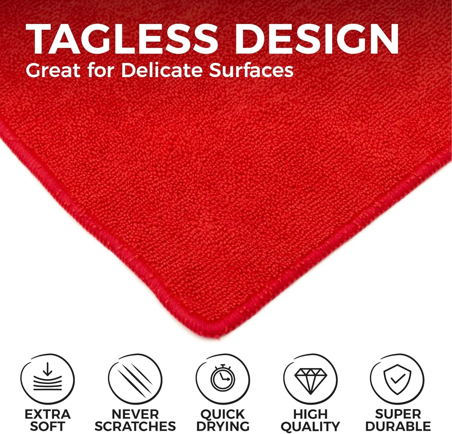 The Rag Company - All-Purpose Microfiber Terry Cleaning Towels - Commercial Grade, Highly Absorbent, Lint-Free, Streak-Free, Kitchens, Bathrooms, Offices, 300gsm, 16in x 16in, Red (12-Pack)