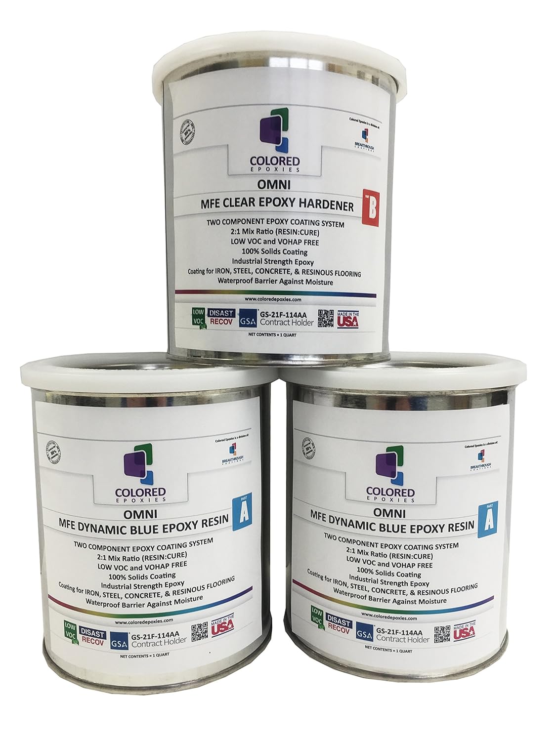 Coloredepoxies DB0001 Light Blue Epoxy Resin Coating Made with Beautiful and Vibrant Pigments, 100% solids, For Garage Floors, Basements, Concrete and Plywood. 3 Quart Kit