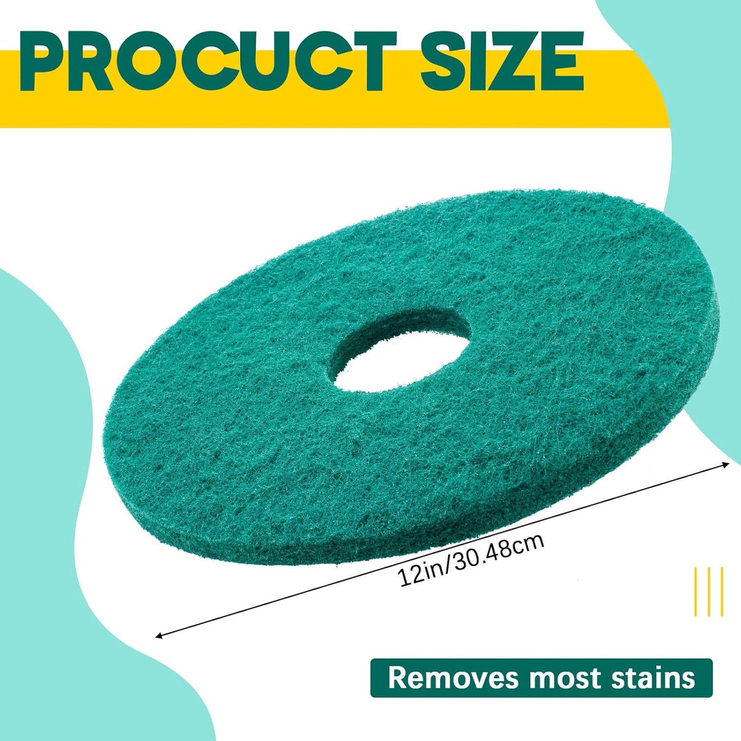 2 Pcs 12" Green Scrubbing Pads Commercial Cleaning Orbiter Pads-Maintenance Non Woven for Floor Buffer Machine