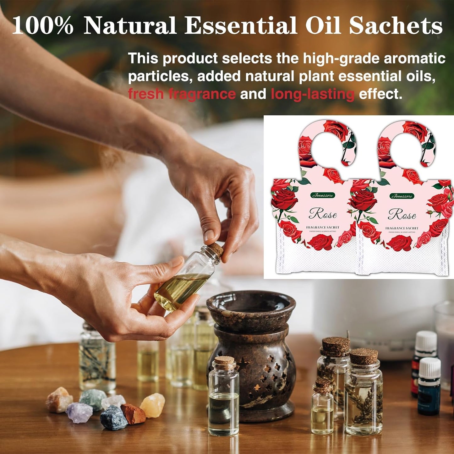 15 Packs Rose Scented Sachets Bag for Drawers and Closets, Air Freshener for Home Fragrance Sachet, Long-Lasting Hanging Closet Deodorizer Smell Goods for House