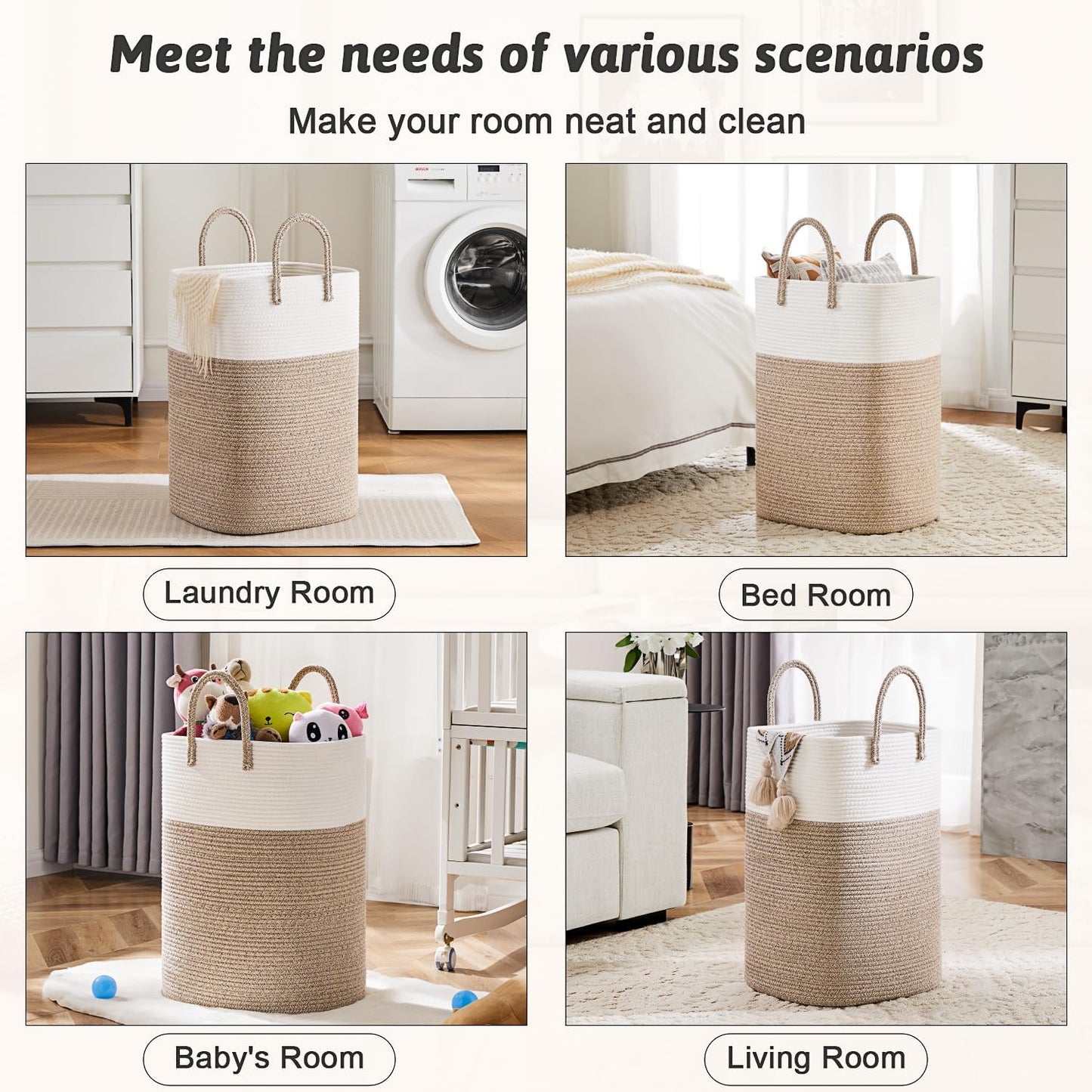Laundry Basket,Woven Cotton Rope Laundry Hamper,Versatile Storage for Dirty Clothes,Baby Toys,and Blankets in Bathroom, Nursery,and Living Room (Brown, 40L)