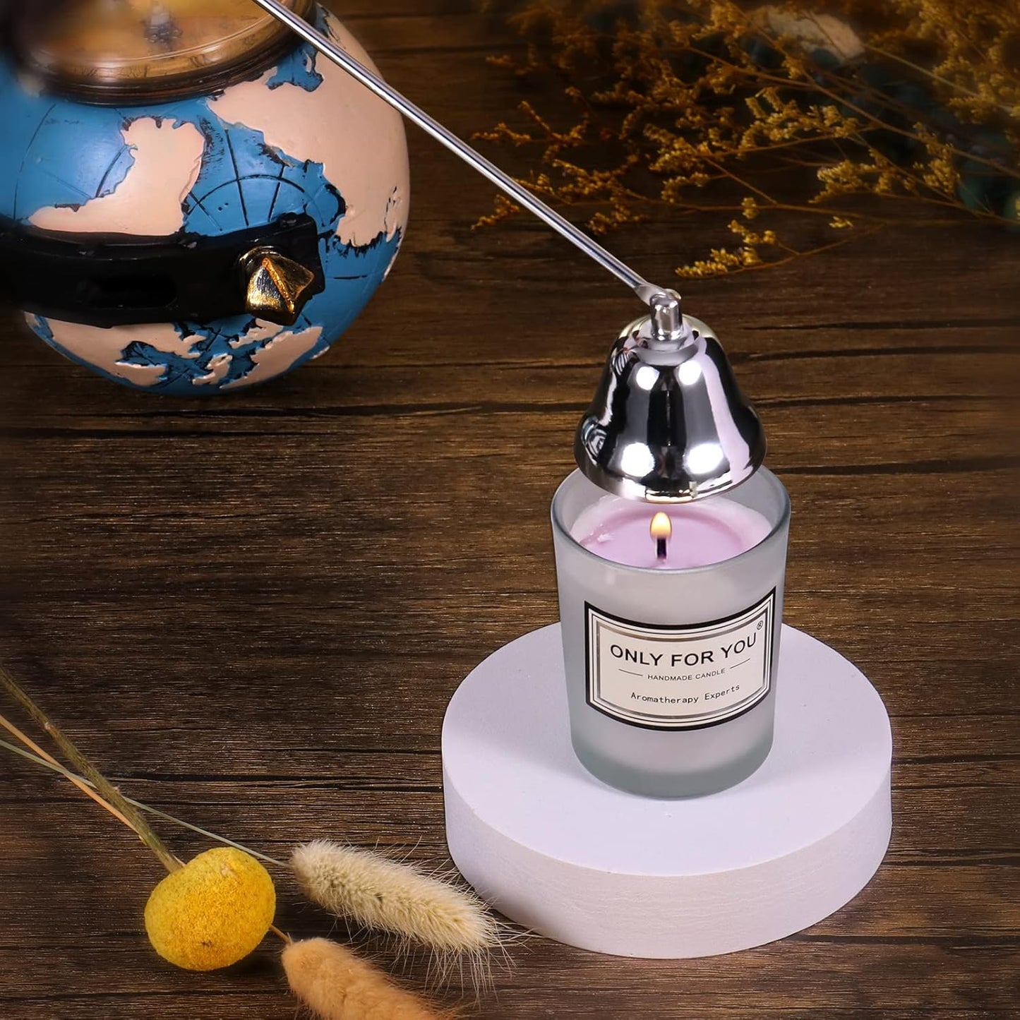 Lsnisni 4 in 1 Candle Accessory Set, Electric Lighter, Wick Cutter, Snuffer and Dipper, Steel Wick Trimmer Set - Silver