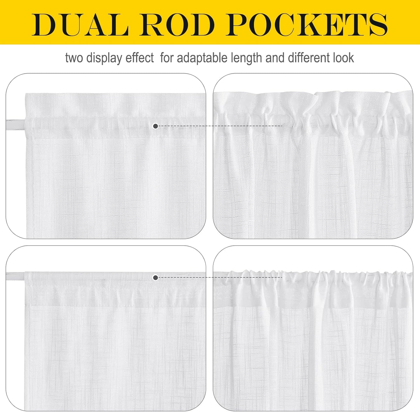 NICETOWN Sidelight Sheer Door Window Curtains - Semi Light Filtering French Door Curtain with Tieback, 26 x 50 Inch, White