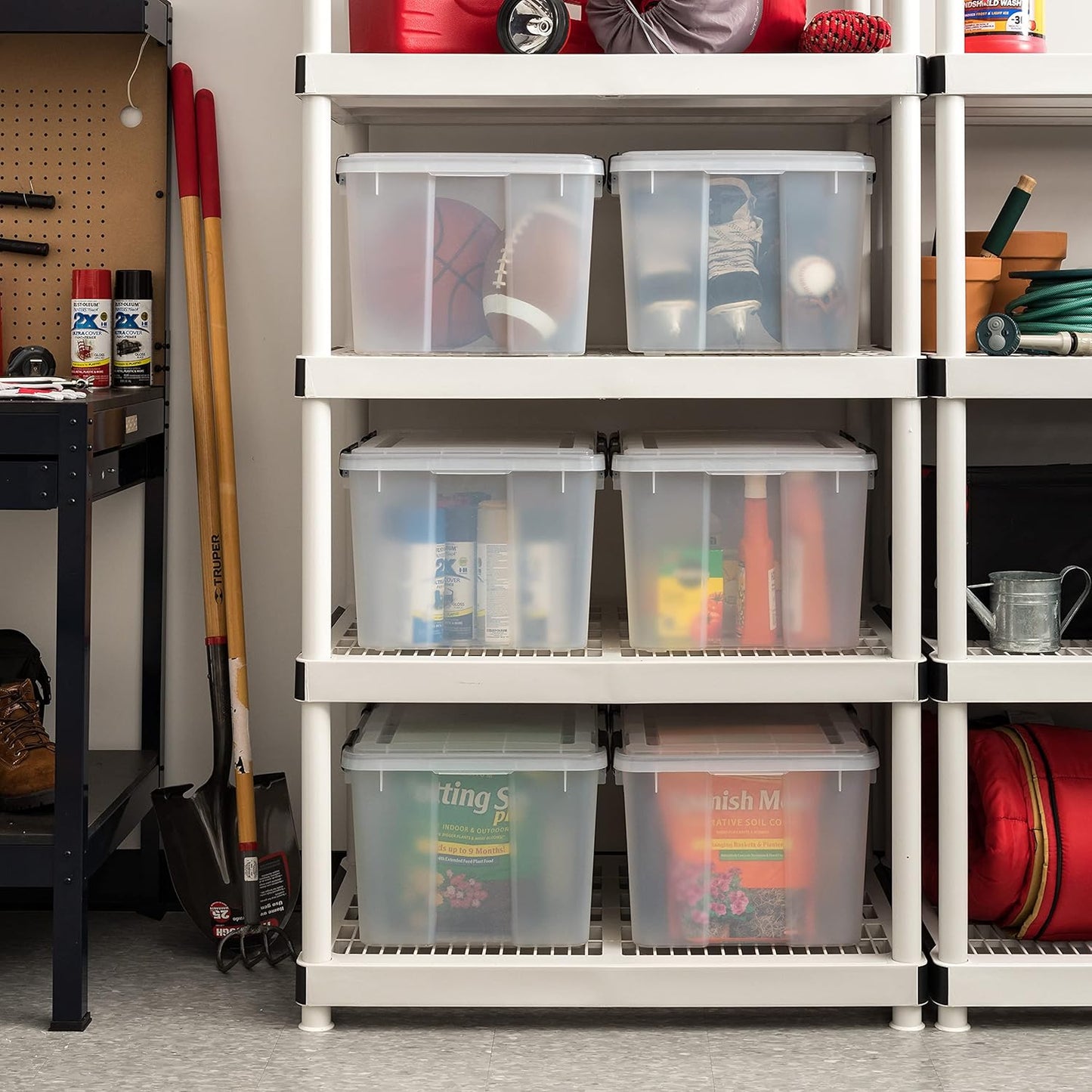 IRIS USA 47 Quart WEATHERPRO Plastic Storage Bins with Lids, Tote Organizing Container with Durable Lid and Seal and Secure Latching Buckles, 6 Pack