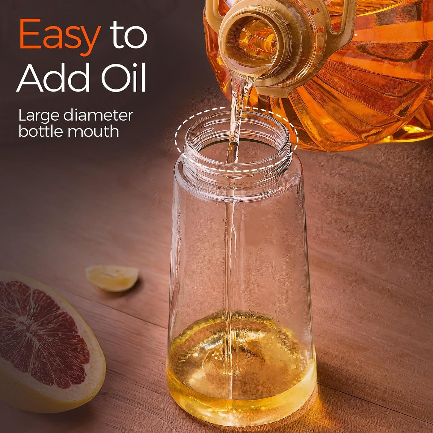 YARRAMATE 16oz/470ml Glass Olive Oil Sprayer for Cooking with Stickers, 2 in 1 Oil Dispenser for Kitchen Gadgets, Food Grade Premium Spray Bottle with Portion Control for Salad, BBQ (Purple)