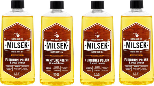 Milsek Furniture Polish and Wood Cleaner with Lemon Oil - Multipurpose Solution for Home Improvement from Hardwood Floors to Kitchen Cabinets - 12 Fl Oz (Pack of 4)