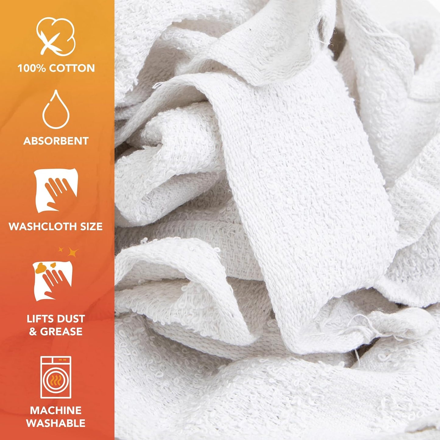 Arkwright W11 Terry Cloth Towels for Cleaning - Soft Cotton Blend Washable Multi-Purpose Bar Mop, Absorbent & Quick Dry, Bag of Rags for Kitchen, Auto Shop, and Garage, 10 lb, White