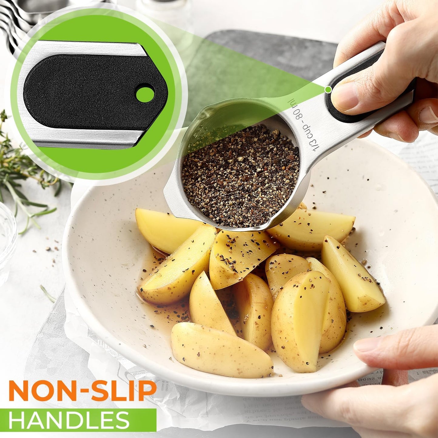 Spring Chef Magnetic Stainless Steel Measuring Cups, Patented, Kitchen Tools with Easy to Read Markings for Measuring Dry or Liquid Ingredients, Set of 7, Black