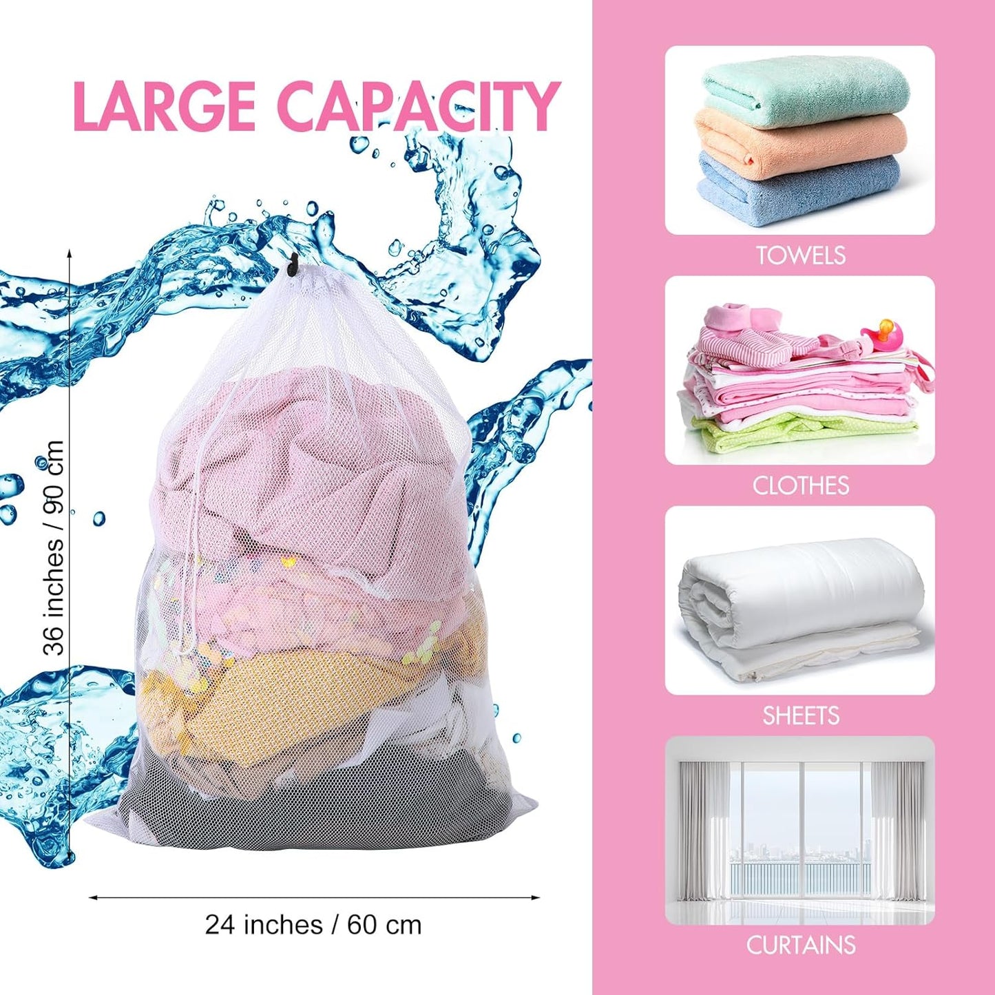 Berlune 30 Pack 24 x 36 Inches Large Mesh Bags for Laundry, Wash bags, Sturdy Mesh Material Closed with Drawstring, Factory, University, Dormitory, Travel and Apartment Dweller (White)