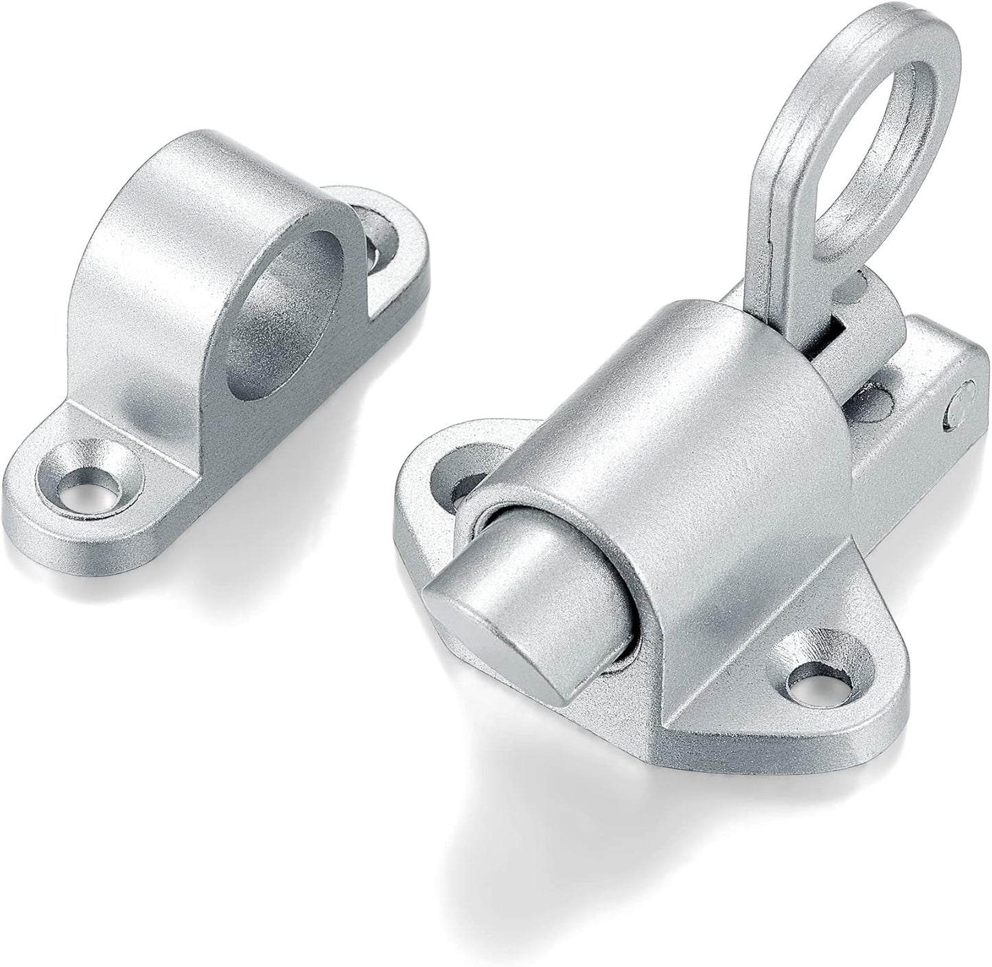 2 Packs Self-Closing Latches，Silver Gray Spring Door Lock，Resilient Bolt Latch Aluminum Alloy Safety Automatic Spring Barrel Slide Door Lock with Screws,Used for Gate,Window and Cabinet etc