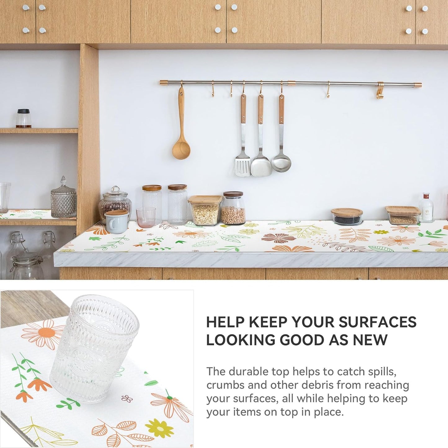 Bulk Shelf Liner 18 Inch x 16 Feet Cupboard Liner Shelving Paper for Cabinets and Drawers Pantry Shelf Liners for Kitchen Cabinets Non-Adhesive