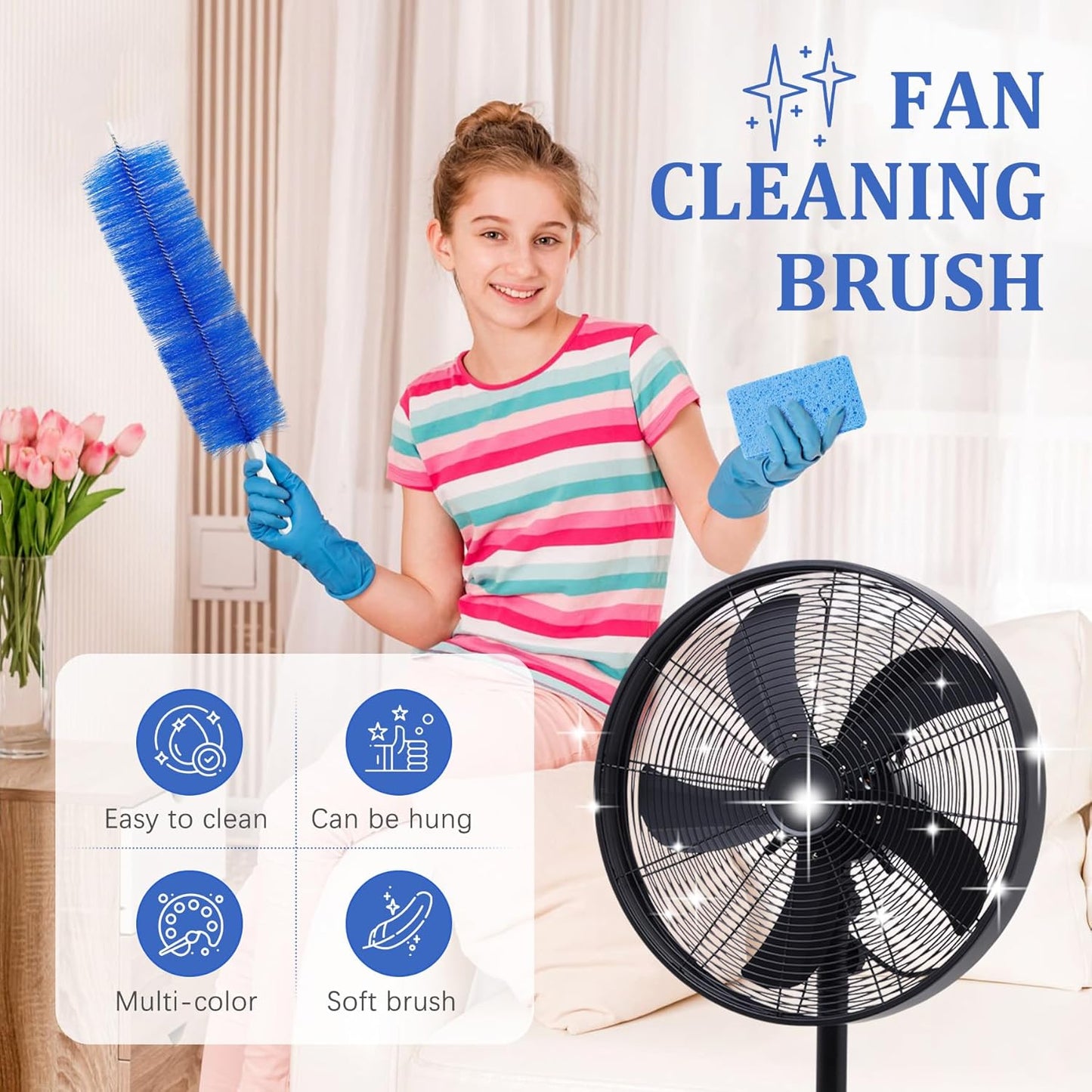10Pcs Floor Fan Cleaning Brush Set, Bendable Fan Duster, Microfiber Detail Duster Sticks, Cleaning Sponges,Pedestal Fans Tools for Air Conditioning Home Car Vents Curtain Box