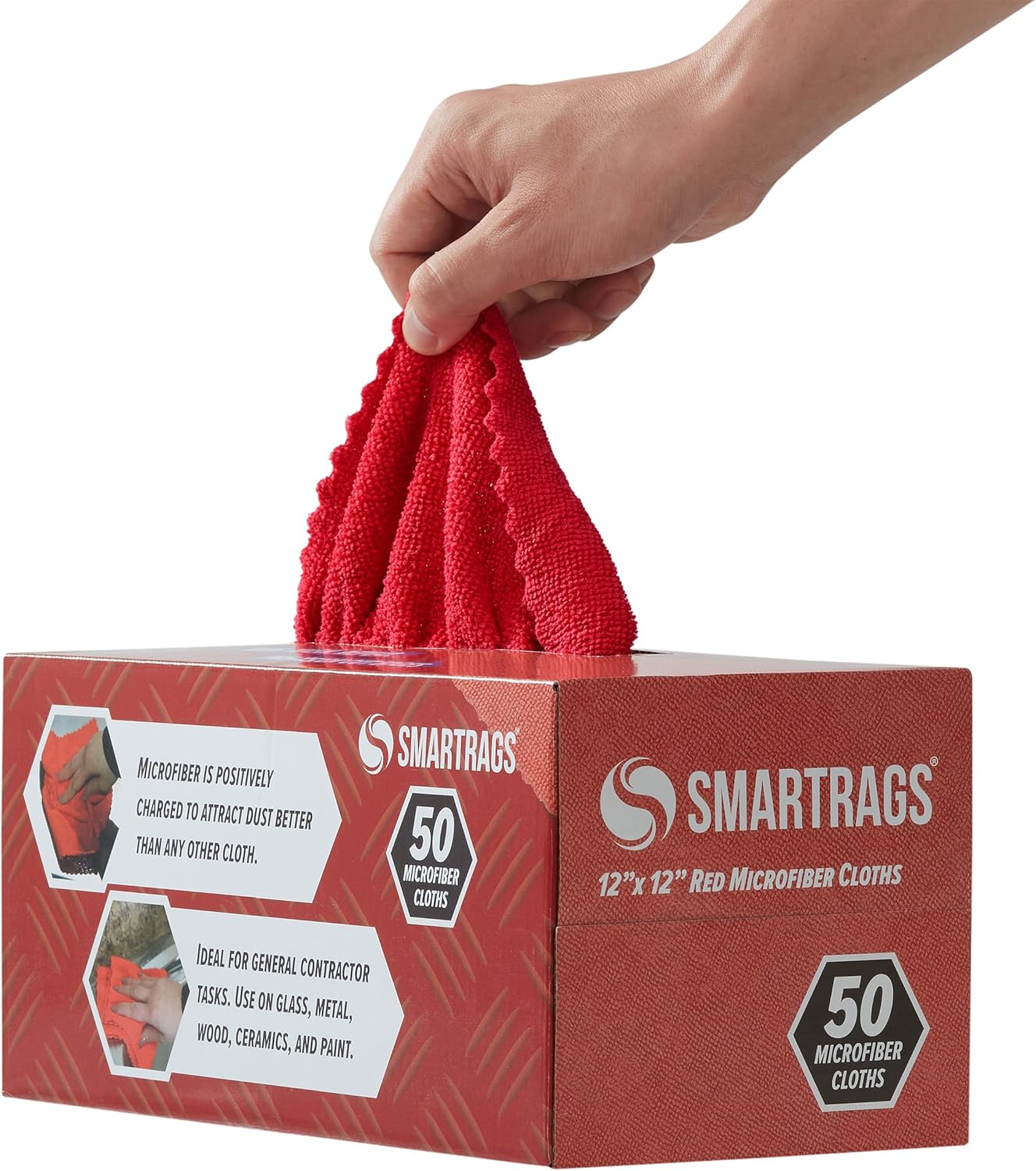 Arkwright Smart Rags in Box - (Pallet of 14400) Lint Free Microfiber Cleaning Cloth, Scratch & Streak-Free, Dispensable Wash Towels for Cars, Window Glass, and Auto Shop, 12 x 12 in, Red