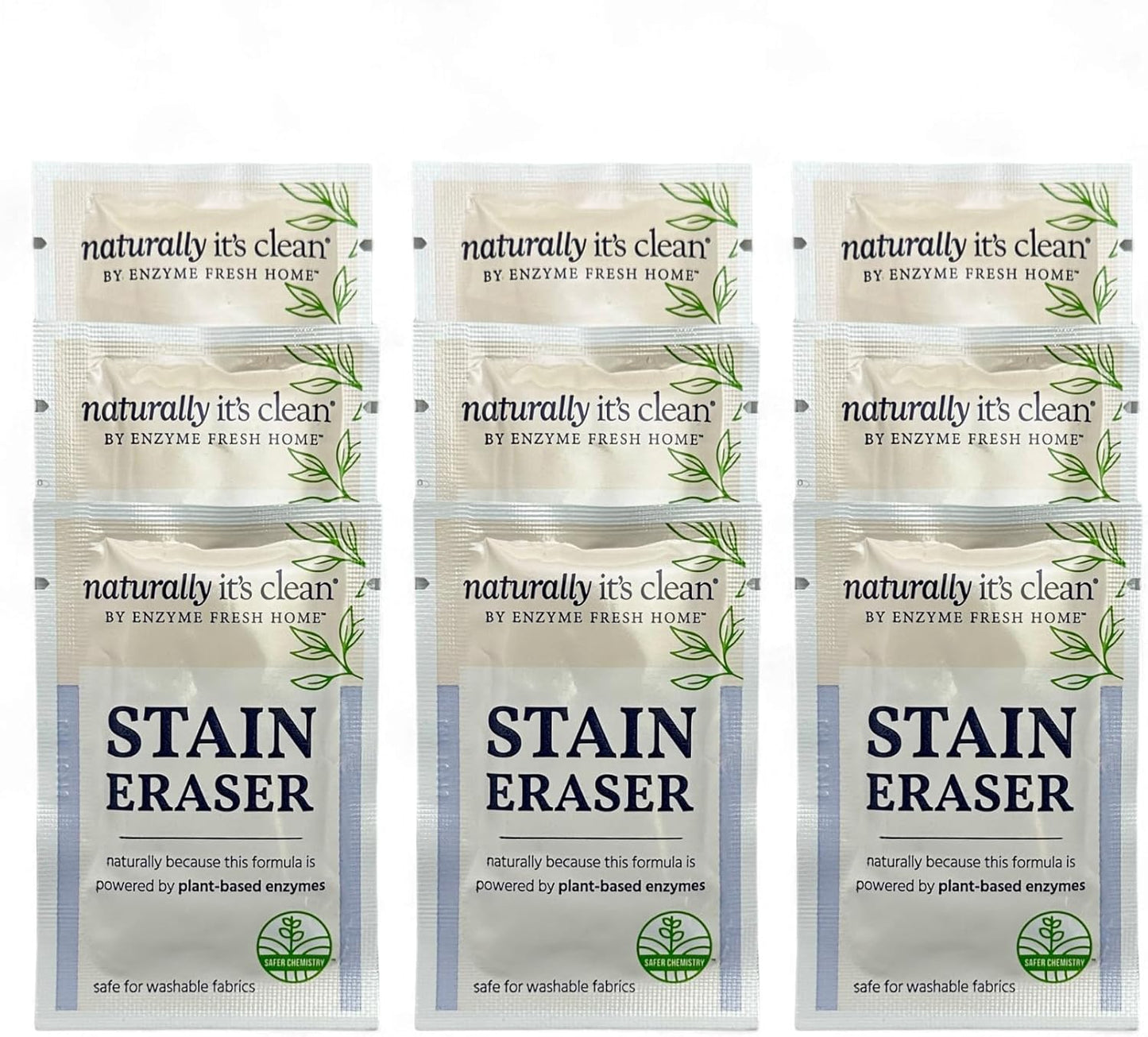 Naturally It's Clean Stain Eraser, Natural Enzymes Based/Biodegradable Instant Stain Removal, Spot Wipe Removes Wine, Coffee, Soda, Spills, Odor on Clothes, Bags, 60 Count (Pack of 1)