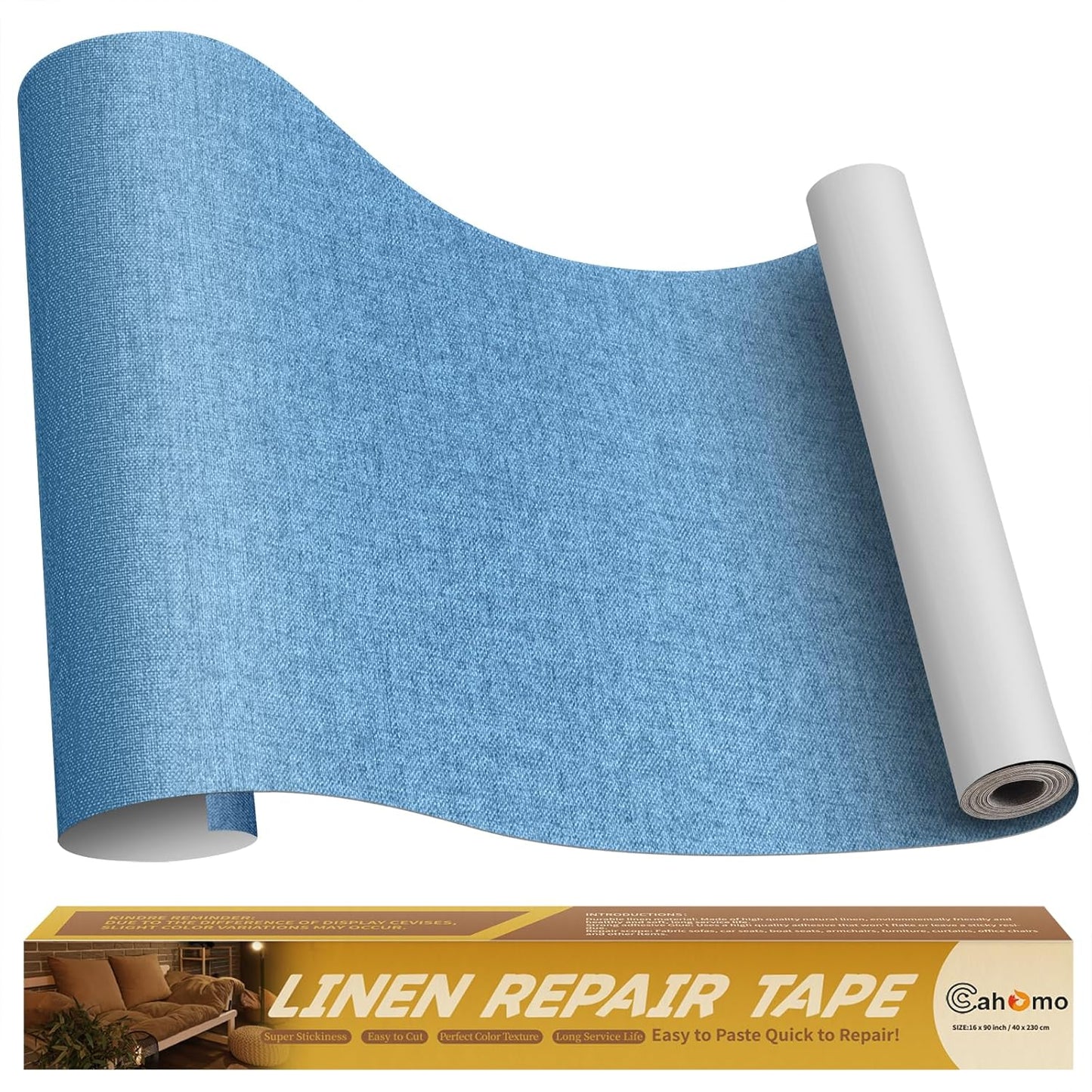 Linen Repair Tape 16x90 inch, Self Adhesive Fabric Patches, Linen Patch Tape Kit, Fabric Repair Tape for Couch Sofas, Headboards, Chairs, Pillows, Curtains, Couches - Blue