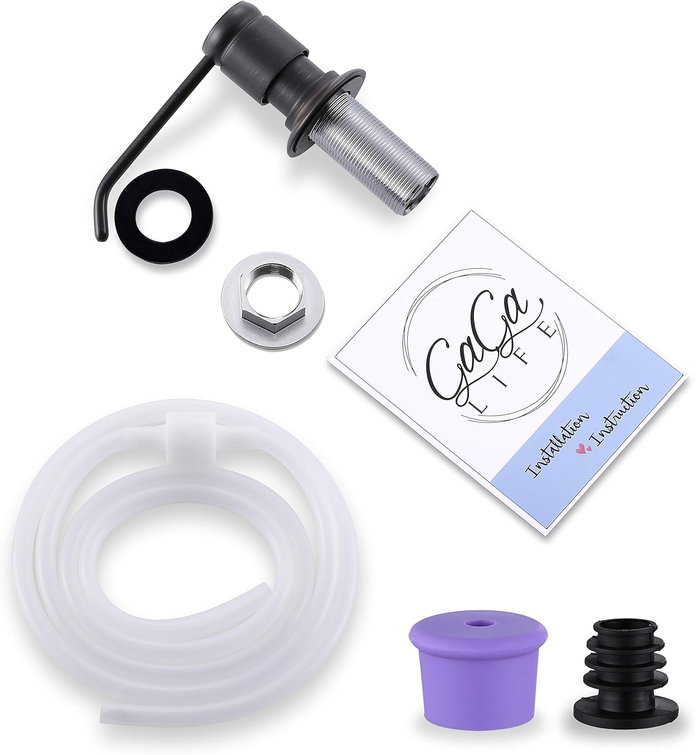 GAGALIFE Soap Dispenser for Kitchen Sink (Oil Rubbed Bronze) and Extension Tube Kit, Complete Brass Head, 40" Silicone Tube Connect to The Soap Bottle Directly, No More Top Refill