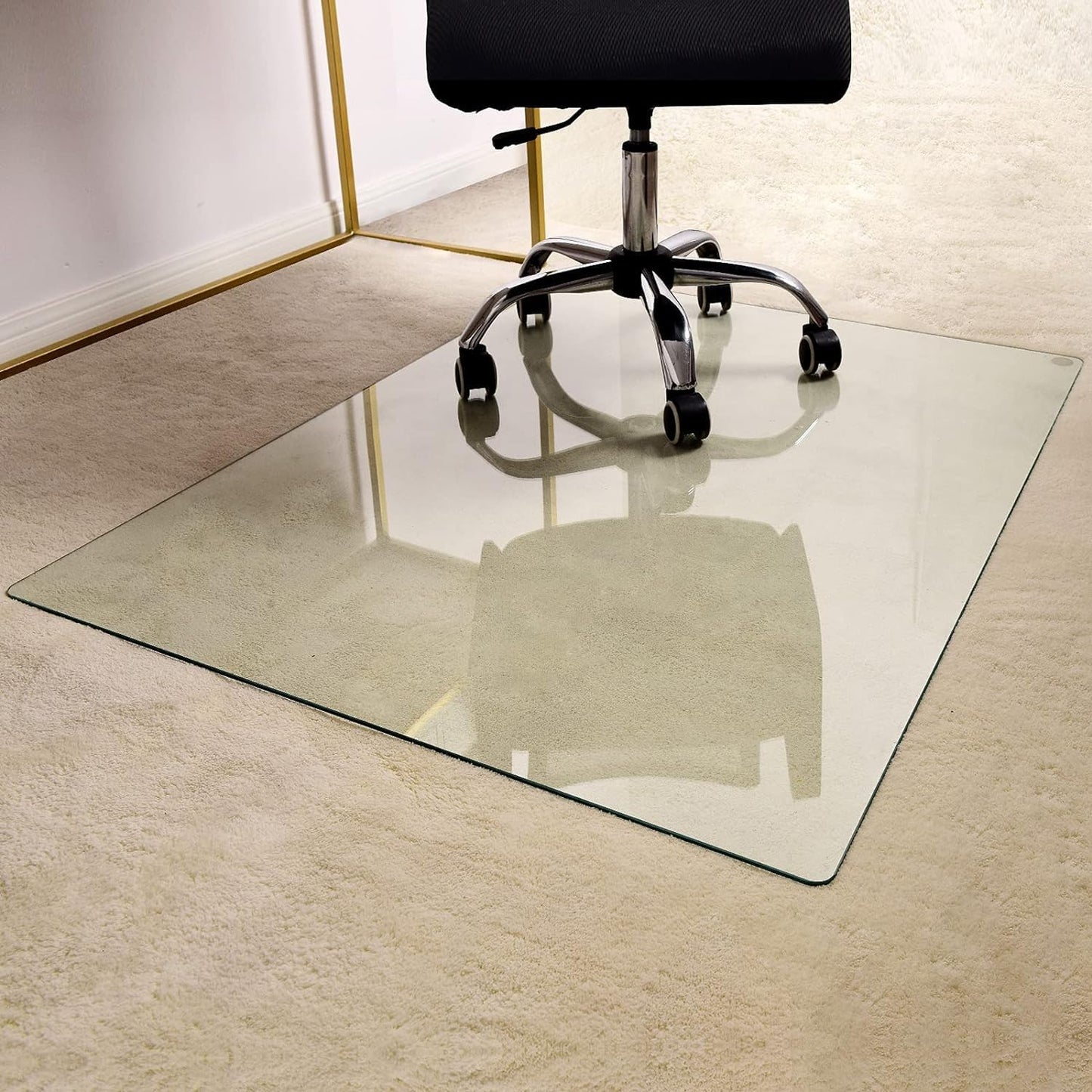 GLSLAND 46" x 55" Tempered Glass Chair Mat Heavy-Duty Floor Protector for Carpet & Hard Floors Scratch-Resistant Clear Office Mat 1/5" Clear