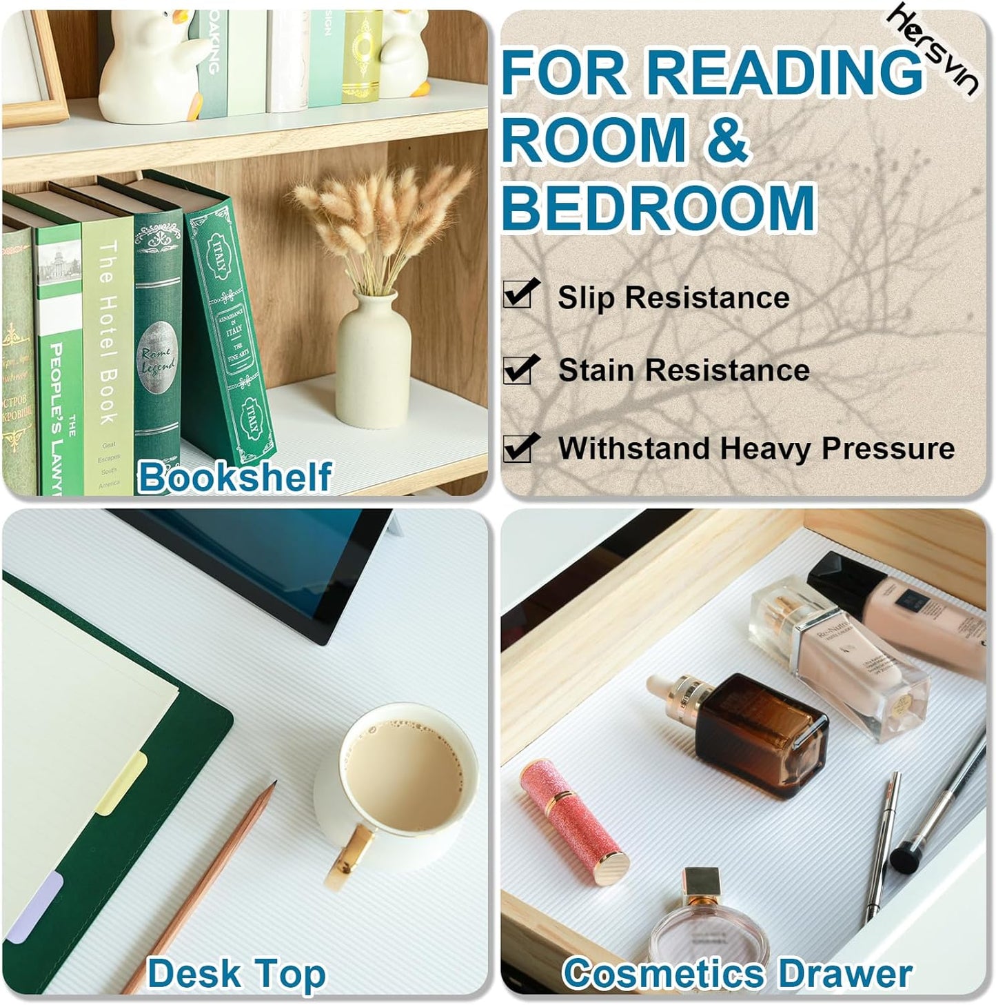 Shelf Liners 20 in x 20 ft EVA Drawer Mats, Non-Adhesive Cupboard Protector, Kitchen Cabinet Lining Fridge Liner (White Stripe, 50.8x610cm)