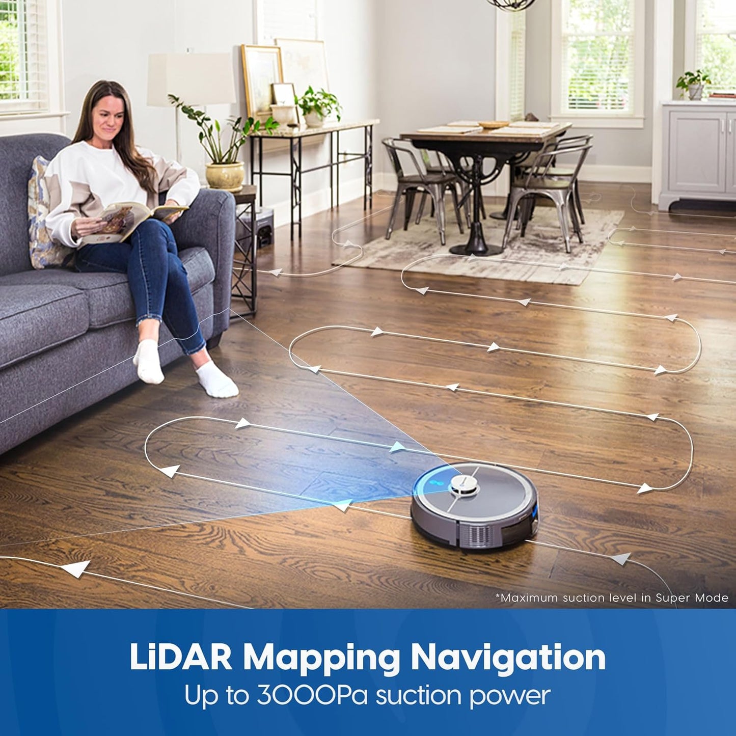 Vacmaster V10i 3-in-1 Robot Vacuum and Mop Combo with Self-Empty Station for 45 Days, LiDAR Navigation,3000Pa Strong Suction, Multi-Floor Mapping for Homes with Pets, Carpet & Hard Floors