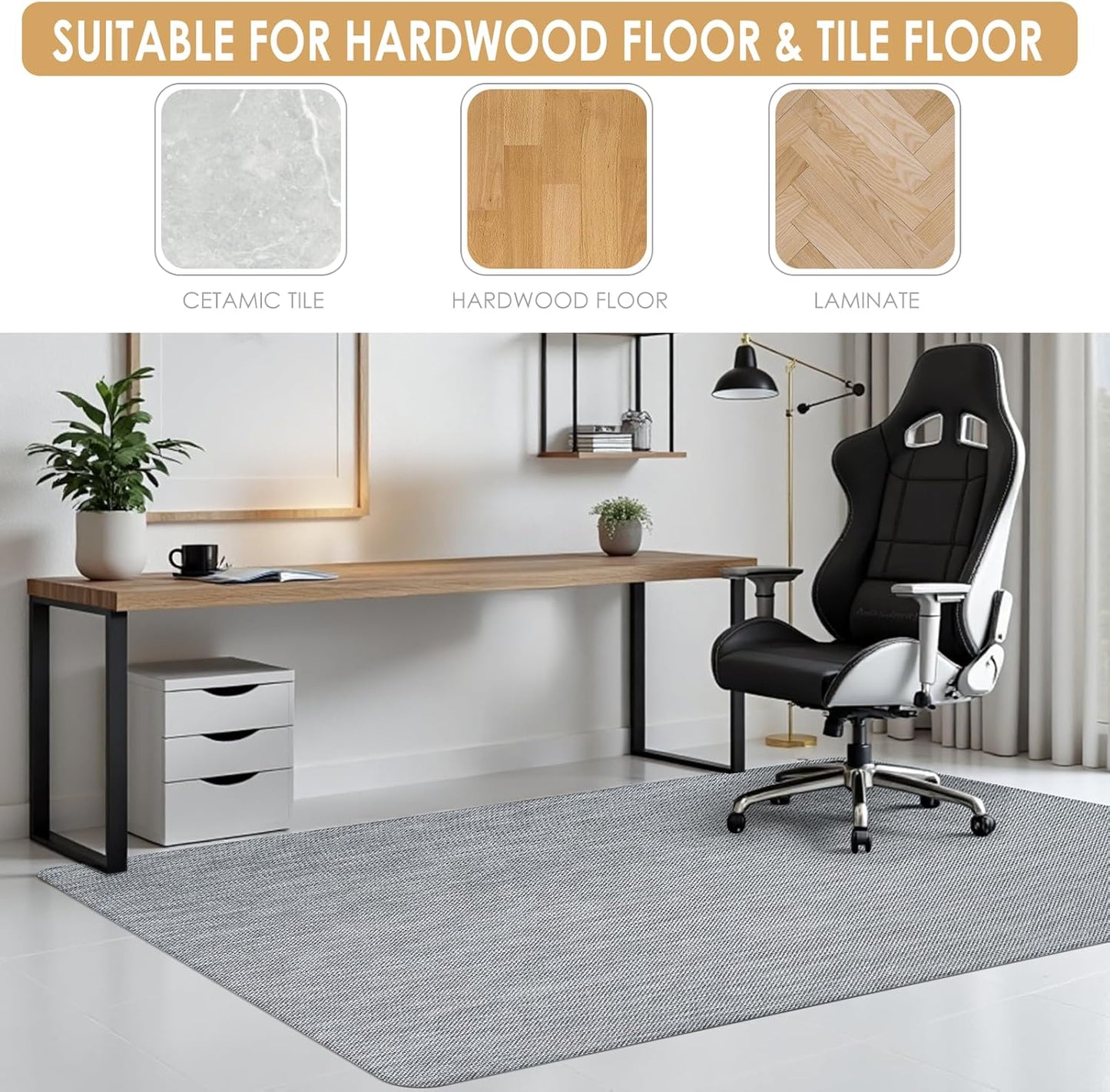 Kuyal Office Chair Mat for Hardwood Floor, 36" x 48" Heavy Duty Desk Chair Mat for Office & Home, Anti Slip, Non-Curve Computer Chair Protector Mat, Light Gray