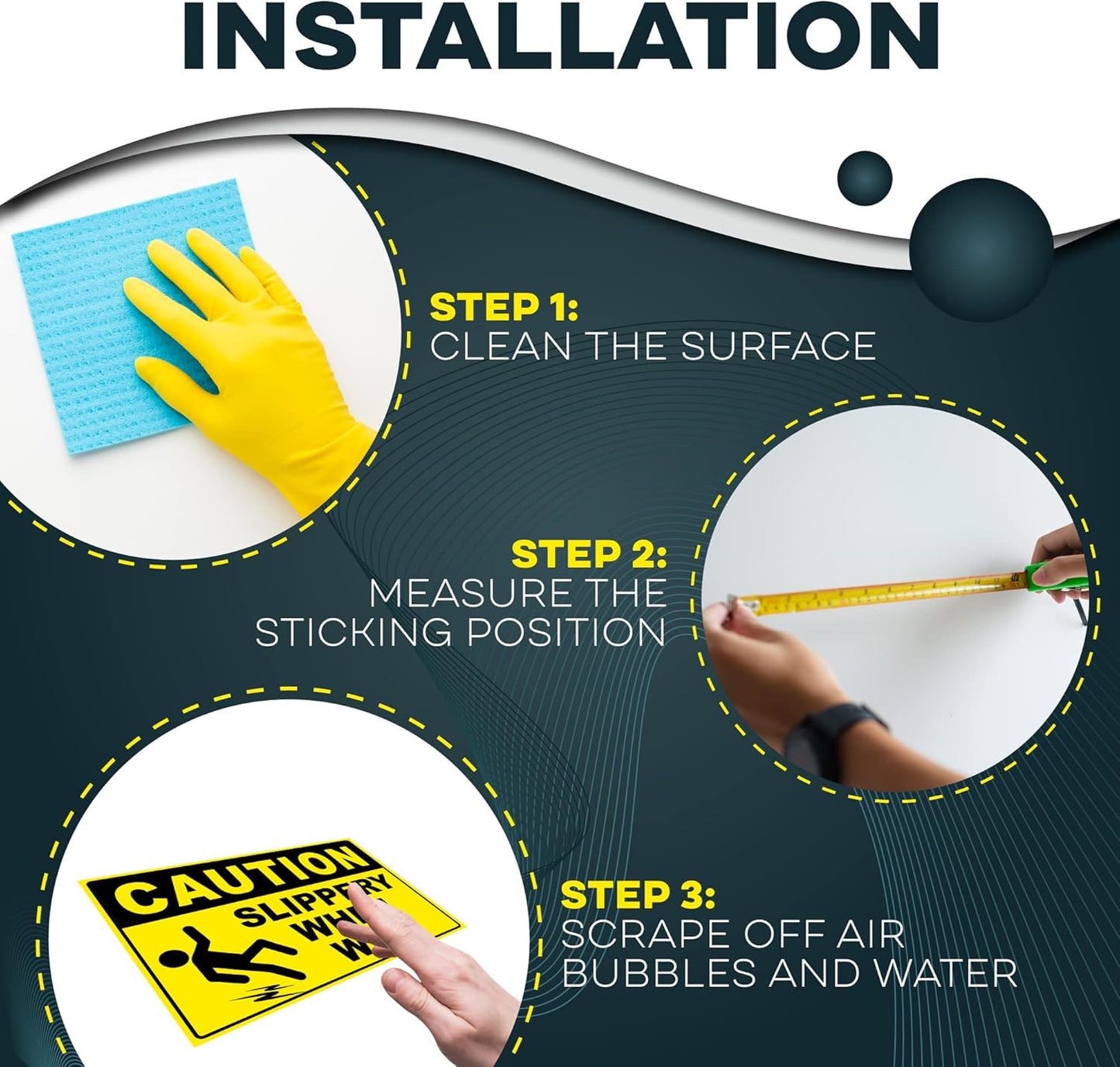 Caution Slippery When Wet Stickers, 4x6 Vinyl Decals, Caution Wet Floor Sign, 3 Pack