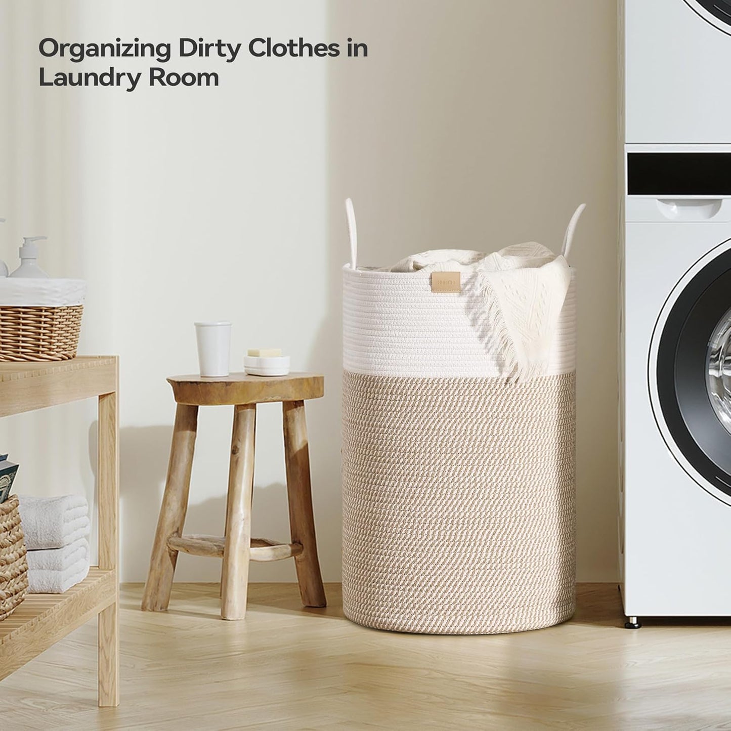 Laundry Hamper 75L,Large Laundry Basket for Clothes,Decorative Storage Basket for Blankets,Cotton Rope Woven basket for bedroom,Brown White