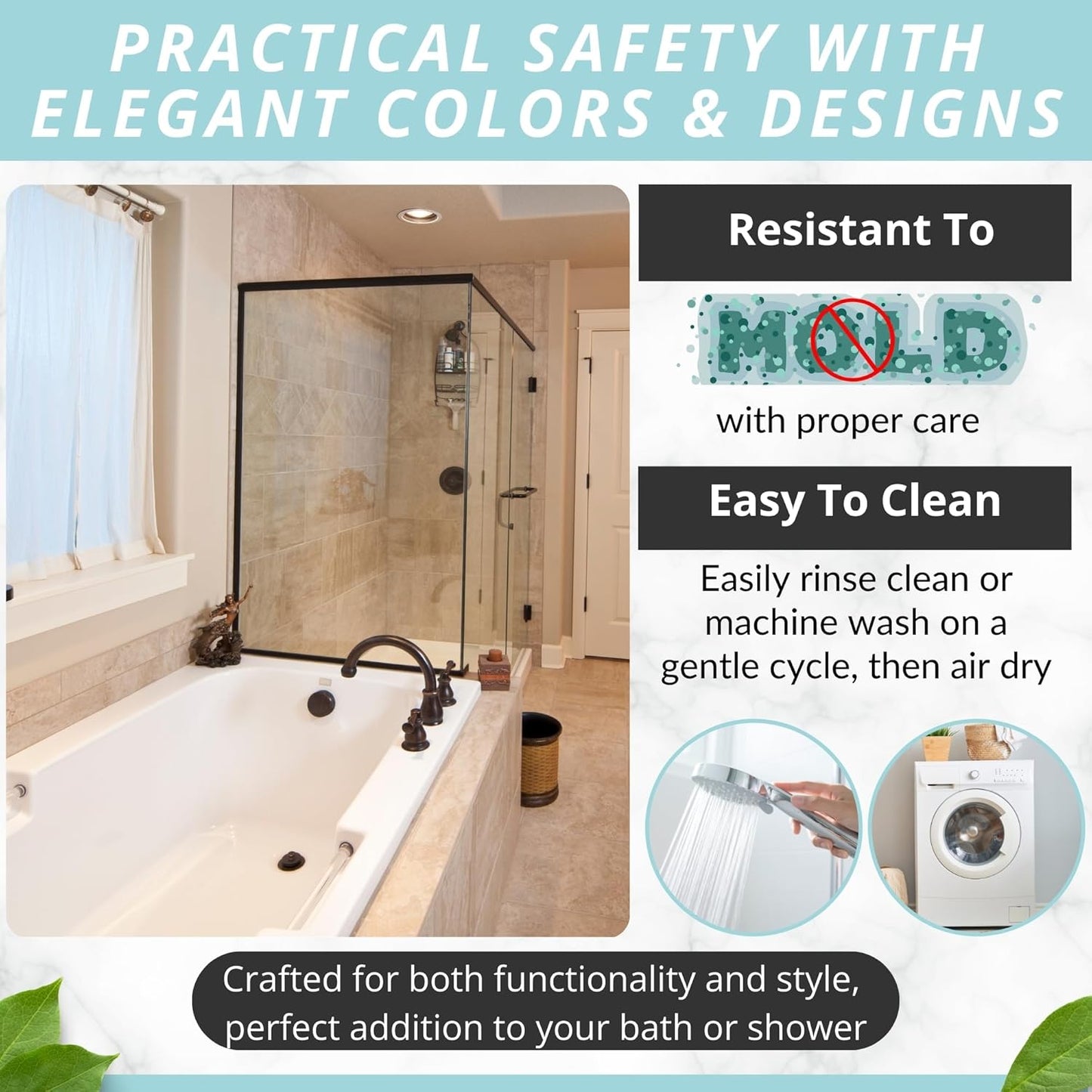 ENKOSI Bath Mat - Large Non Slip Bathtub & Shower Mat - Extra Long 40 x 16 Inch Bathroom Mats for Tub Nonslip Anti Slip Bathmats (40x16 Clear Brown 1-Pack)