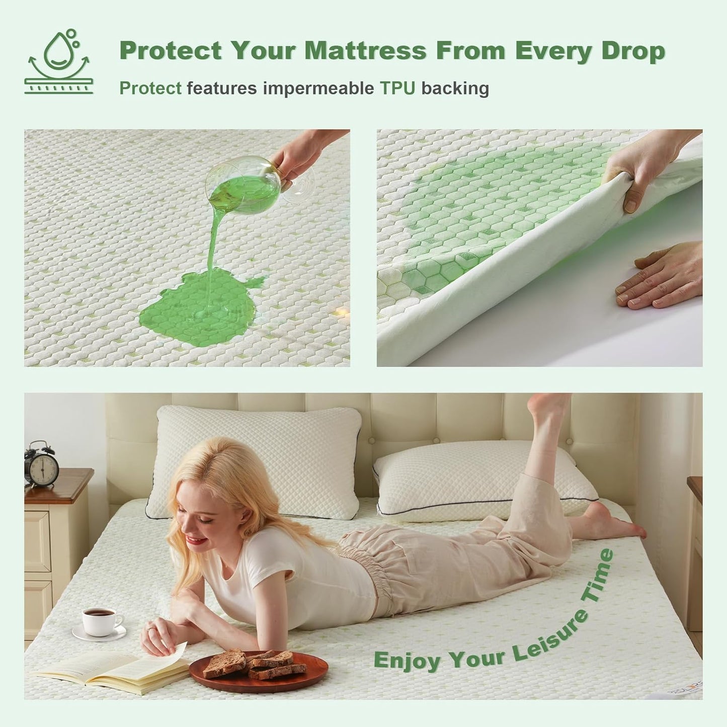 Waterproof Mattress Protector, California King Size Mattress Pad Fitted 6"-18" Deep Pocket, 3D Air Fabric Bed Mattress Cover Noiseless Washable for Home, Bedroom, Hotel
