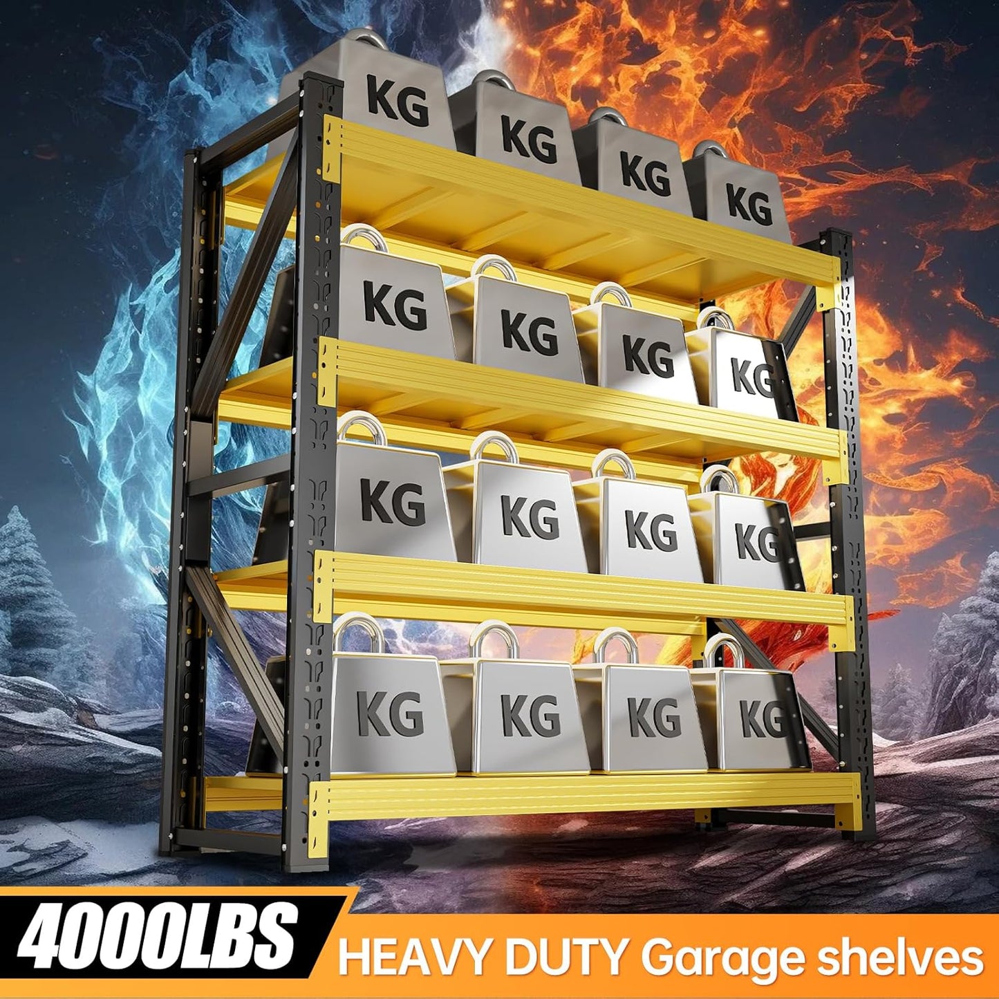 4000LBS Storage Shelves Heavy Duty, 48" W Metal Garage Shelving Units, 4 Tier Adjustable Shelf, Garage Storage Shelves Rack, Industrial Shelving for Warehouse, Basement,48" W x 20" D x 79" H
