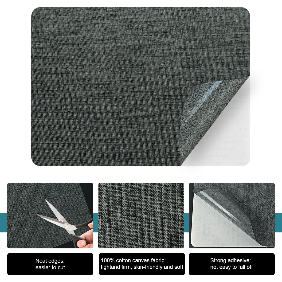 J.CARP 2Pcs Linen Repair Patches, Large Self-Adhesive Fabric Patch for Sofas, Couch, Furniture, Car Seats (8 * 11 inches-2PCS Dark Gray)