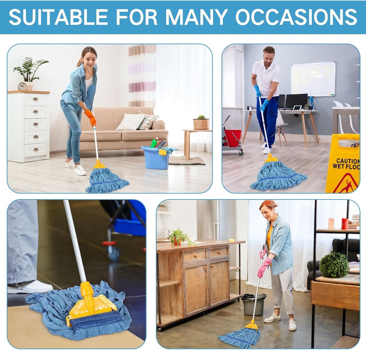 Lallisa 4 Pcs Commercial Mop Head Replacement Tube Microfiber Industrial Looped End Mop Heads Refill for Floor Cleaning for Home Commercial Industrial Use(Medium,Blue)