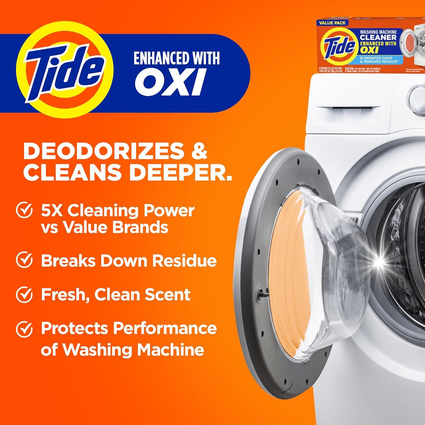 Tide Washing Machine Cleaner, Washer Machine Cleaner with Oxi for Front and Top Loader Washer Machines, Deep Cleaning Residue & Odor Eliminator, 10 Month Supply + Calendar