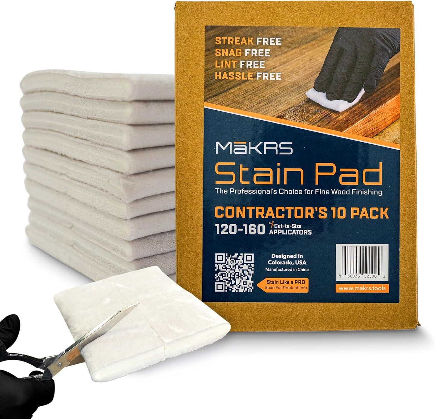 MāKRS Stain Pad, Cut-to-Size Staining Pads, 10-Pack, Lint, Snag, Streak-Free Applicator, Micro Brush Material, Wood Stains and Oil Based Finishes, Easy to Use with Consistent Application
