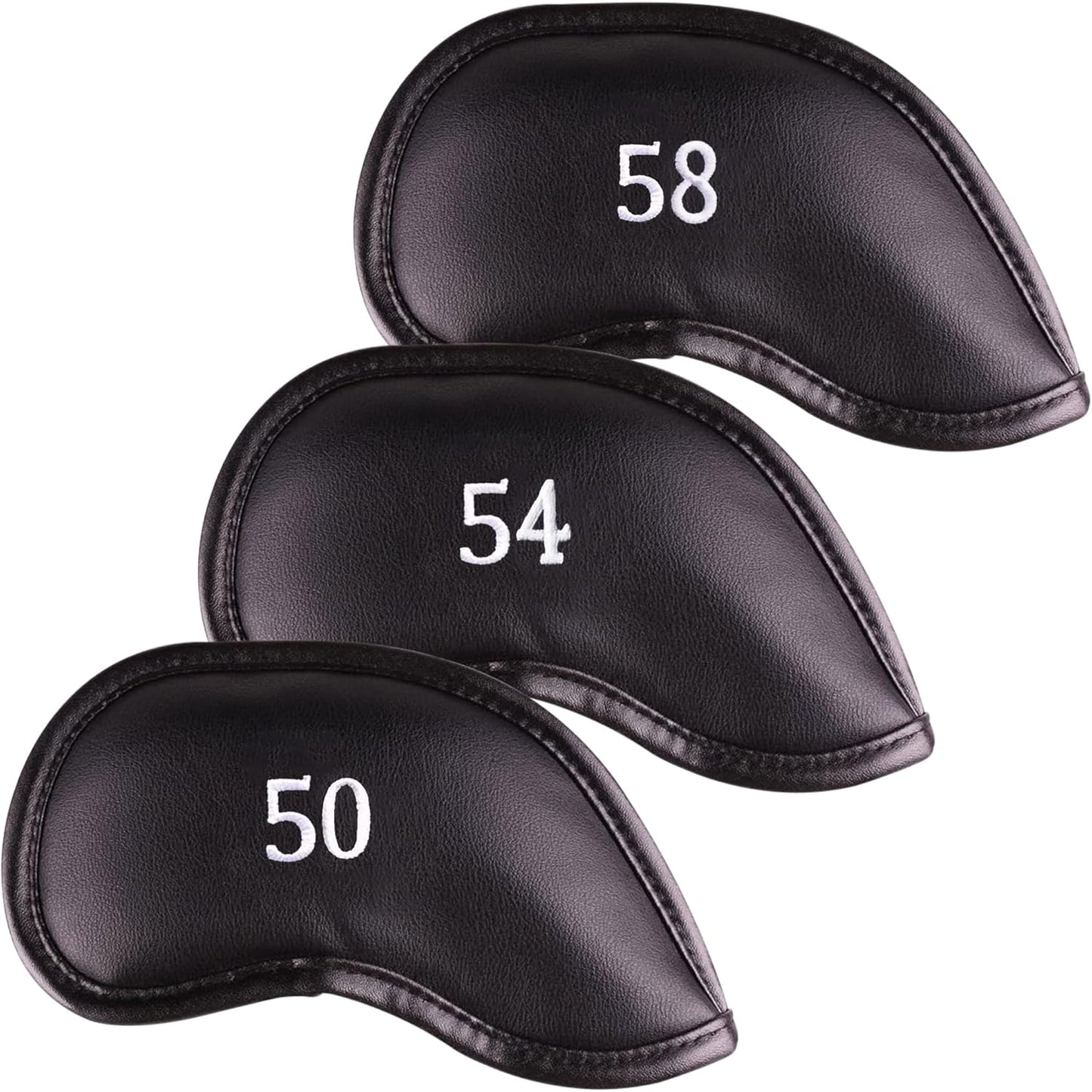 Premium Magnetic Leather Iron and Wedge Golf Club Head Covers | Set of 10 | Fits Most Clubs | Embroidered Club Label on Both Sides of Club Head Cover
