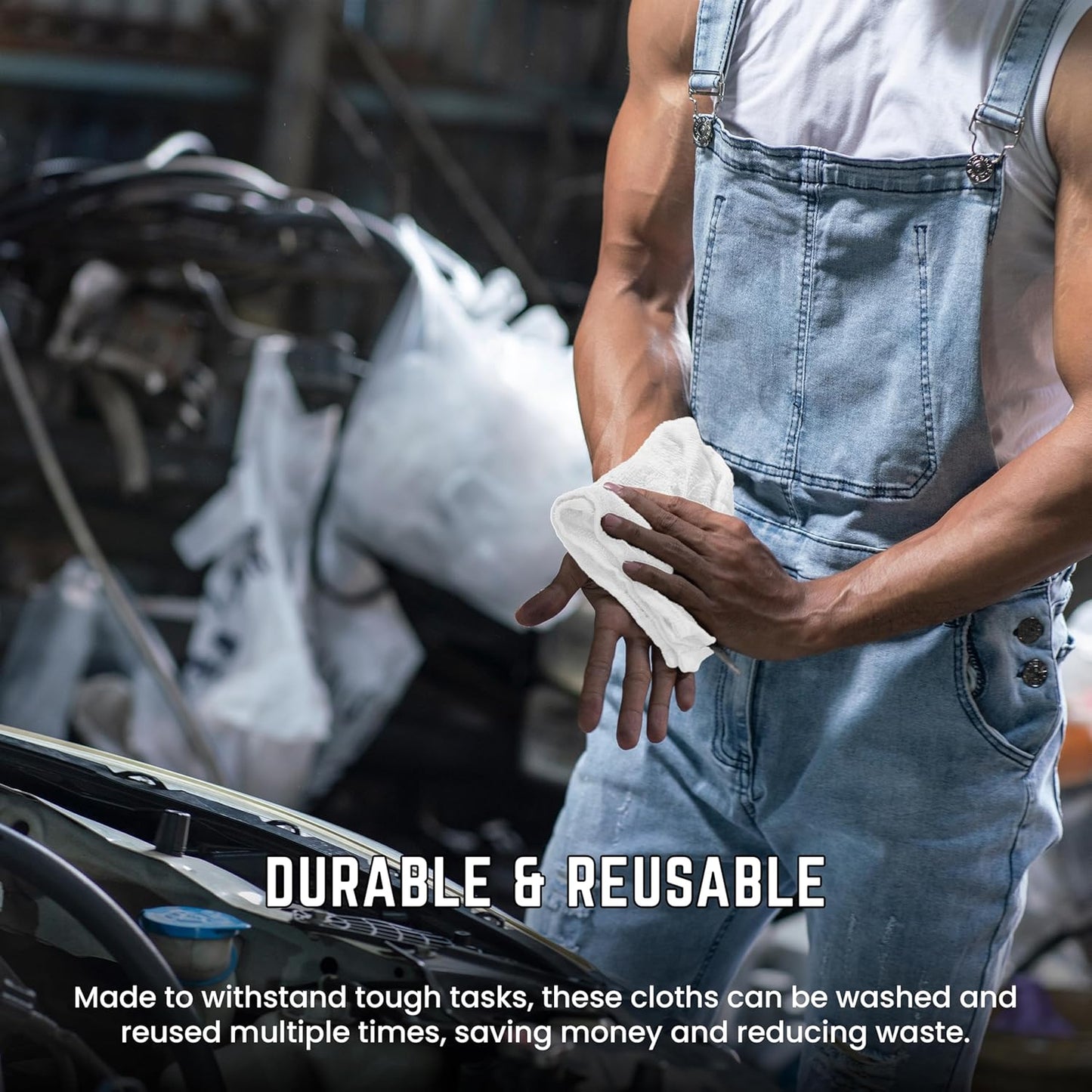 100% Cotton Terry Towels Cleaning Cloths Pack of 100 (12 x 12 Inches) White Cotton Terry Cloth Bar Rags White Bar Towels, Multipurpose High Absorbent Terry Towels for Cleaning Auto Detailing Painting