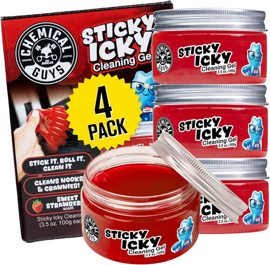 Chemical Guys Sticky Icky Car Cleaning Gel, Green Apple Scent - Detailing Kit, Automotive Dust Car Crevice Cleaner, Air Vent Slime, Cleaning Putty for Keyboard Accessories for Women (4 Pack) - CJR1004