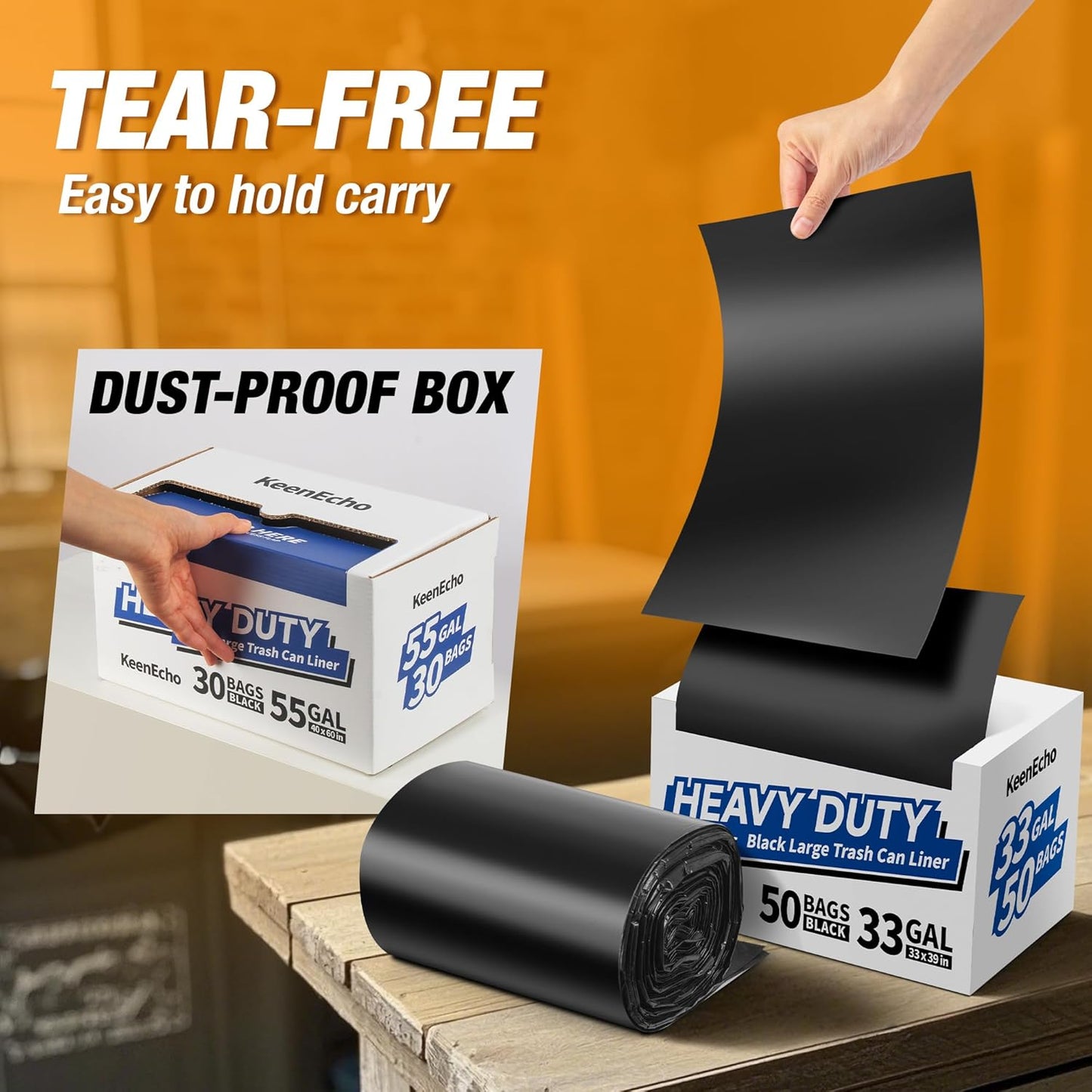 Heavy Duty Contractor Trash Bags 30-33 Gallon 50 Count, 1.5 Mil Extra Thick, Strong Black Garbage Bags, Leakproof Star Seal for Construction, Yard, Demolition Debris