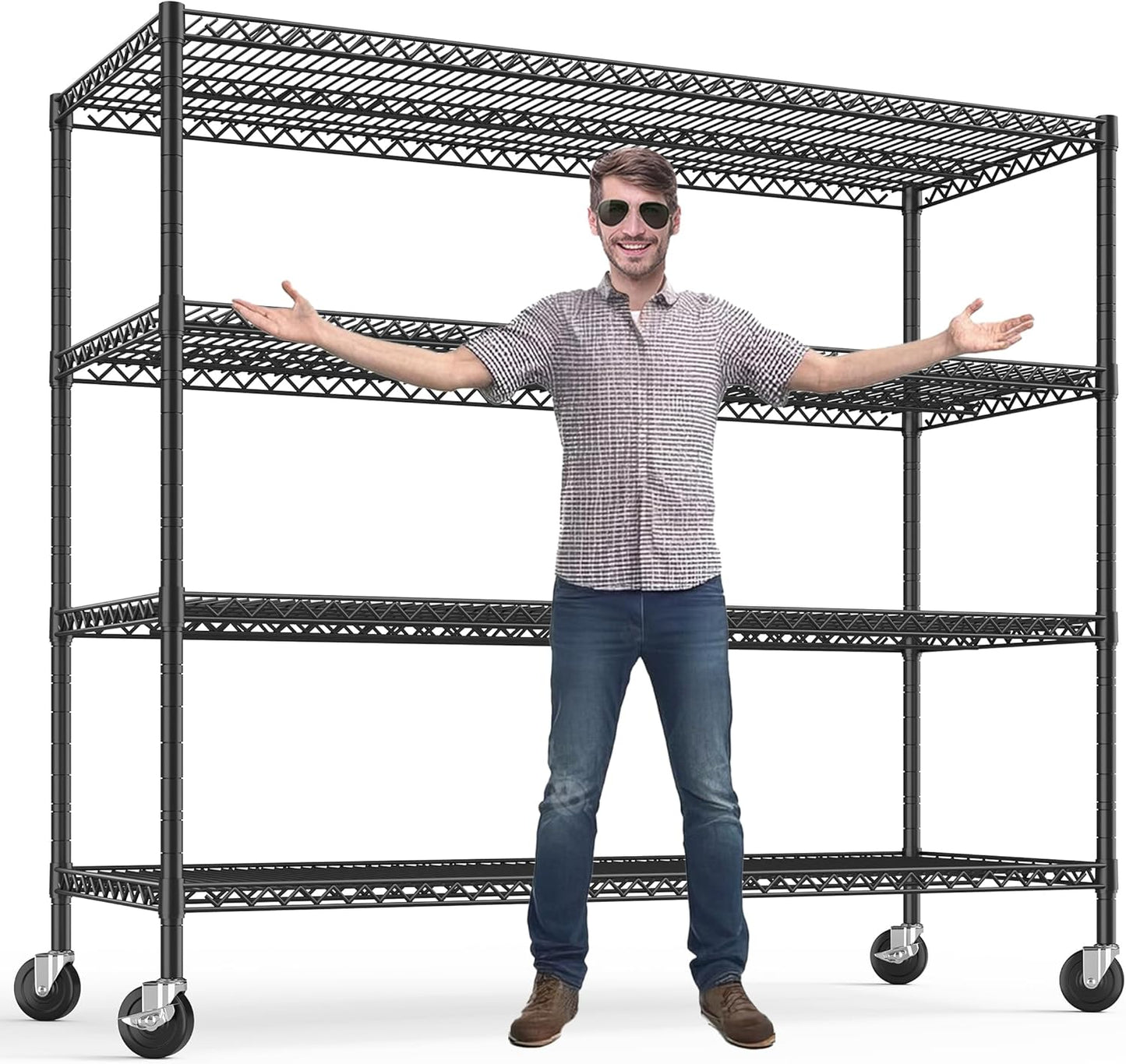 REIBII 75.6" H Storage Shelves 2500LBS Wire Shelving Unit with Wheels Garage Shelving Heavy Duty Metal Shelves for Storage Rack Adjustable Pantry Shelf Commercial Shelving, 75.6" H X 55.5''W X 24" D