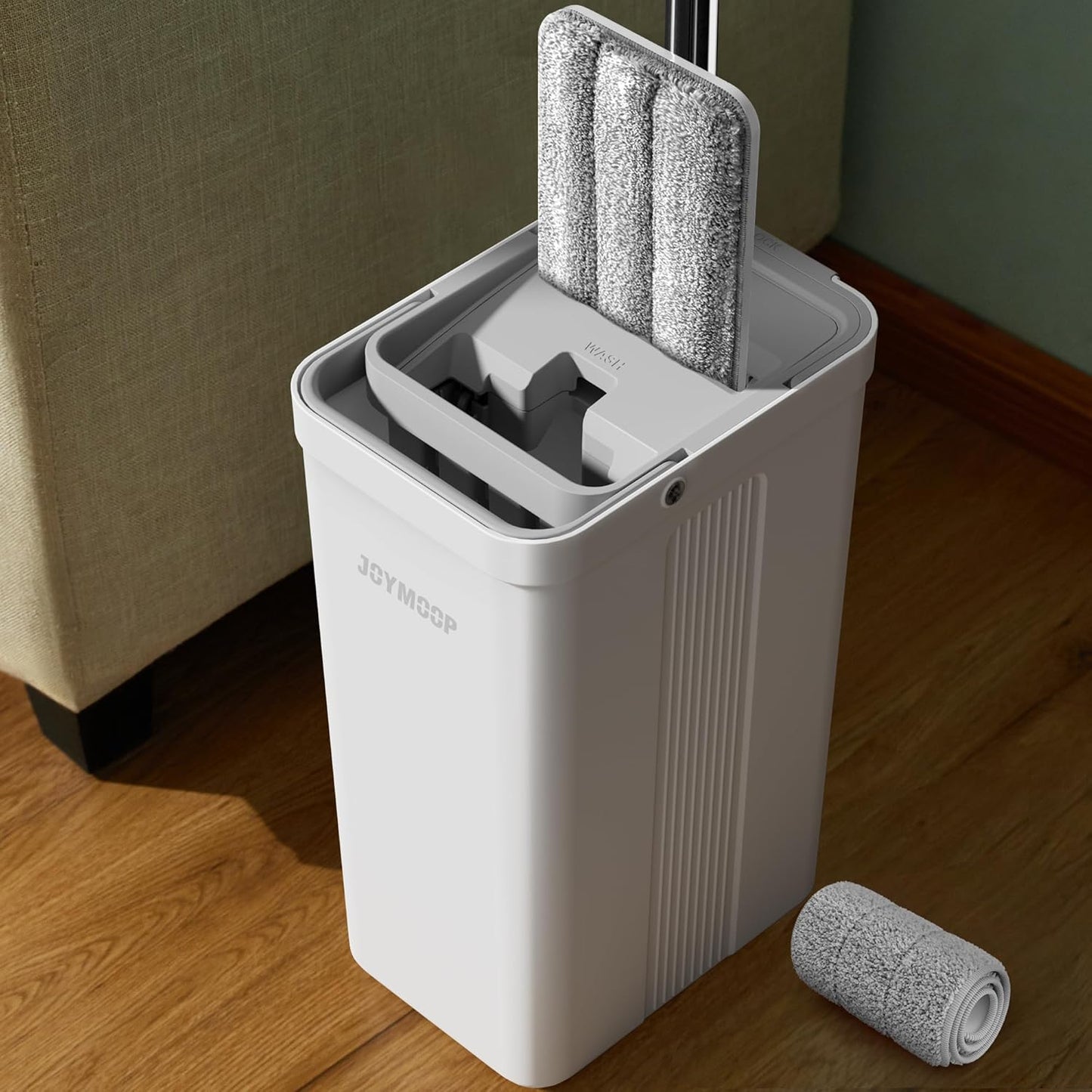 JOYMOOP Hands-Free Self-Cleaning Microfiber Mop and Bucket with Wringer Set for Home, Mops for Floor Cleaning and Wall Cleaner, Hardwood, Tile, Laminate, Vinyl Floors, Smooth Walls, and Glass Windows