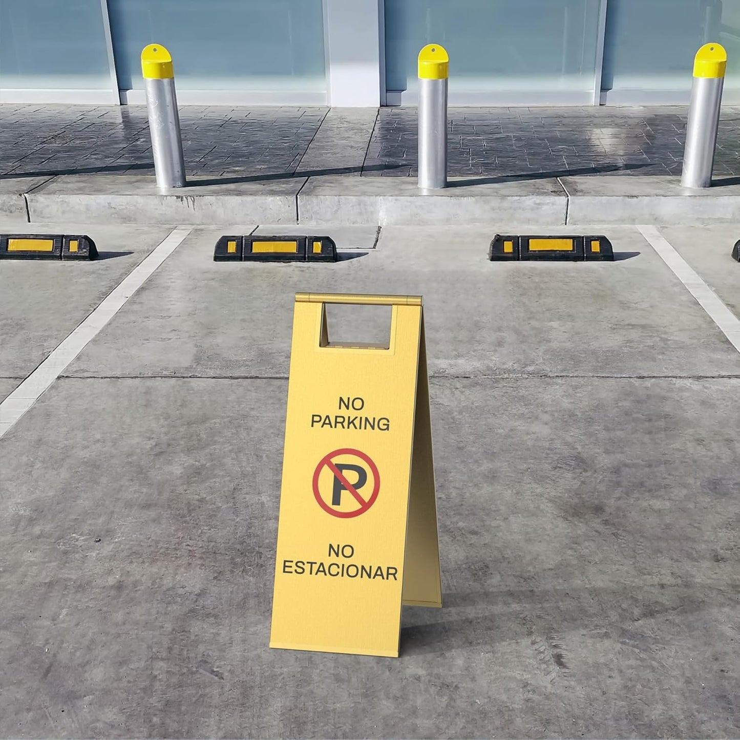 Stainless Steel No Parking Sign Portable Foldable Handle 2-Pack (Gold)