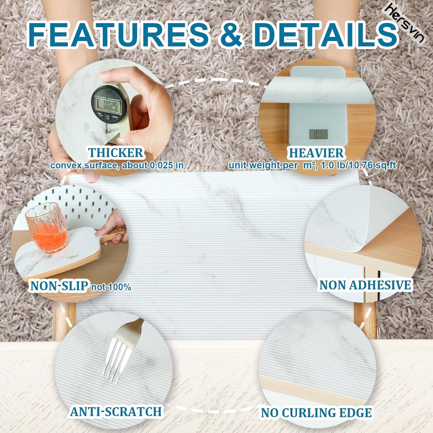 Shelf Liners 14 in x 20 ft EVA Drawer Mats, Non-Adhesive Cupboard Protector, Kitchen Cabinet Lining Fridge Liner (White Marble Stripe, 35.6x610cm)